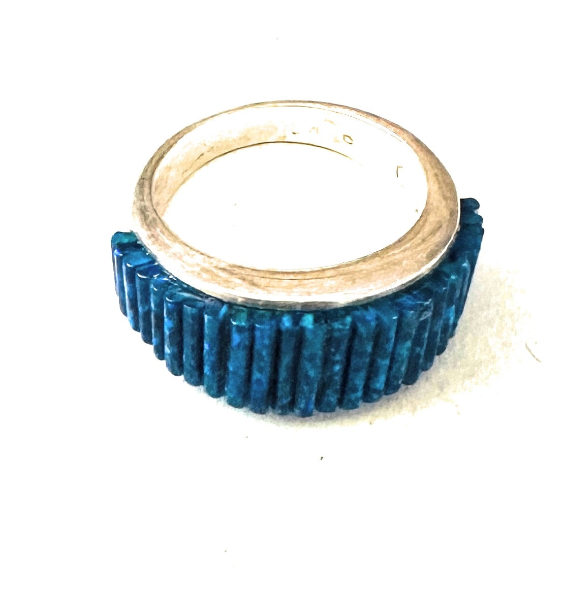 Handcrafted Sterling Silver & Blue Opal Inlay Ring Size 5.5