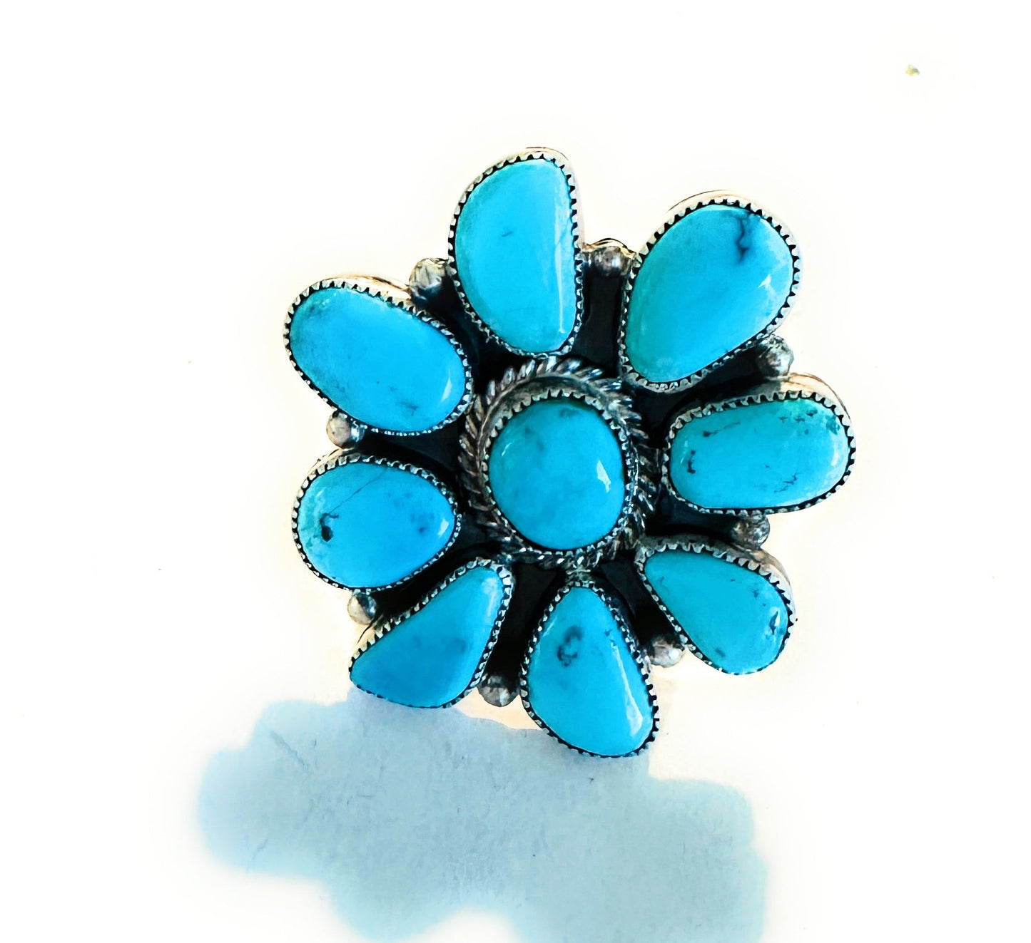 Handcrafted Turquoise & Sterling Silver Cluster Ring Size 10