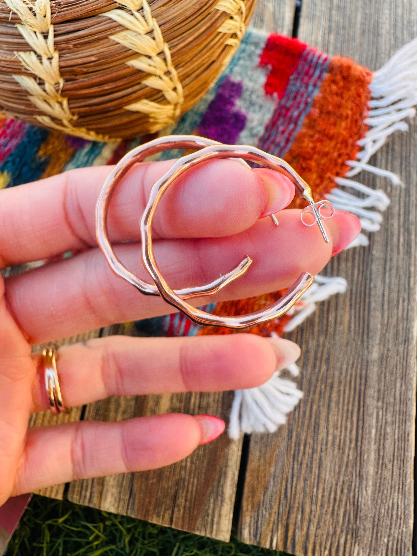 Handcrafted Hammered Copper Hoop Earrings
