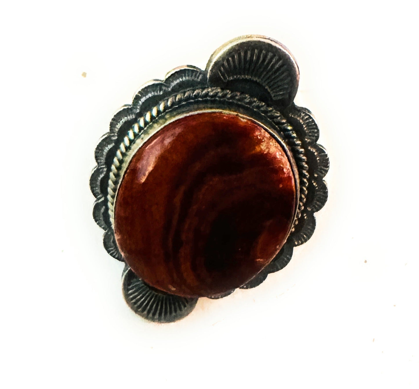 Handcrafted Orange Spiny & Sterling Silver Ring Size 8.5