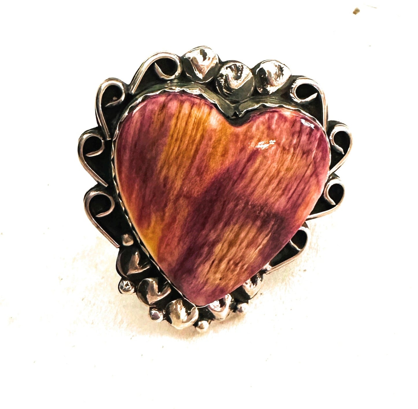Handcrafted Purple Spiny & Sterling Silver Heart Ring Size 9.5