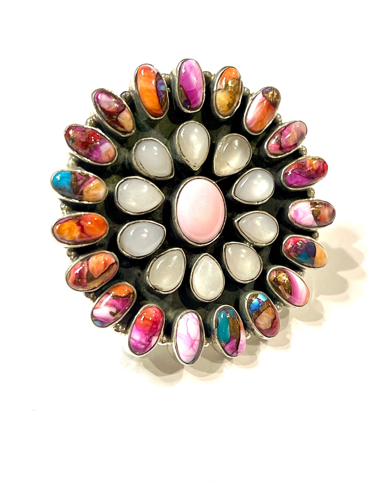 Handmade Multi Stone And Sterling Silver Cluster Adjustable Ring