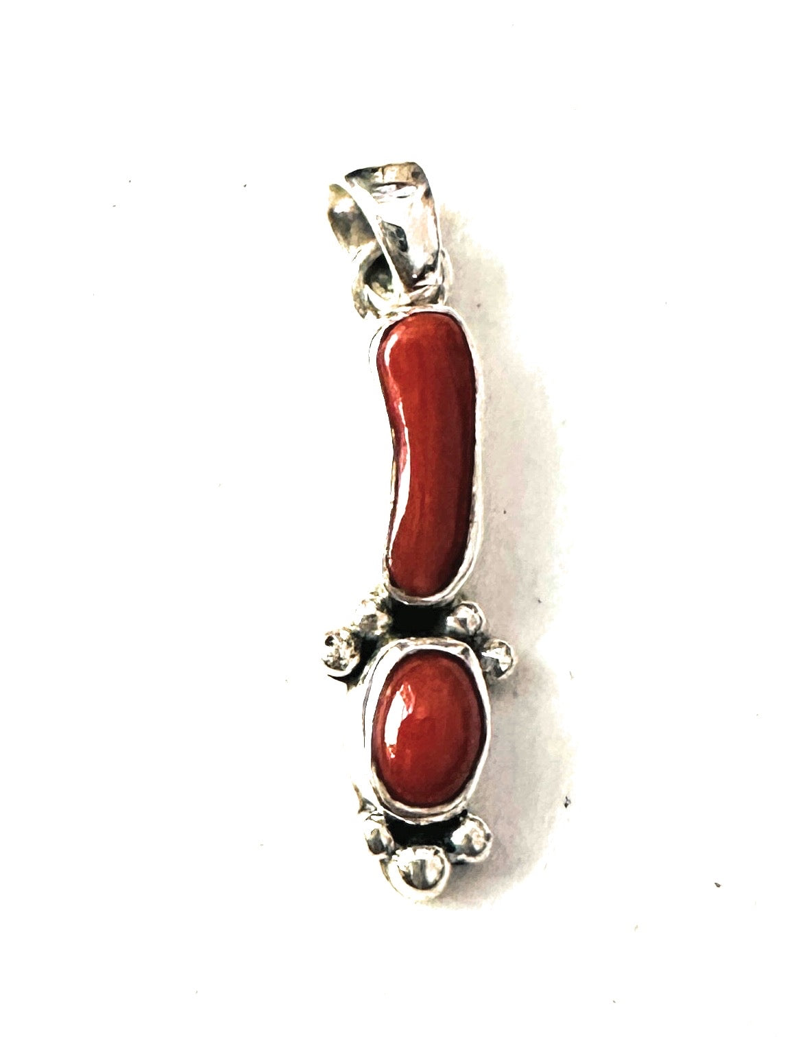 Handcrafted Red Coral & Sterling Silver Pendant