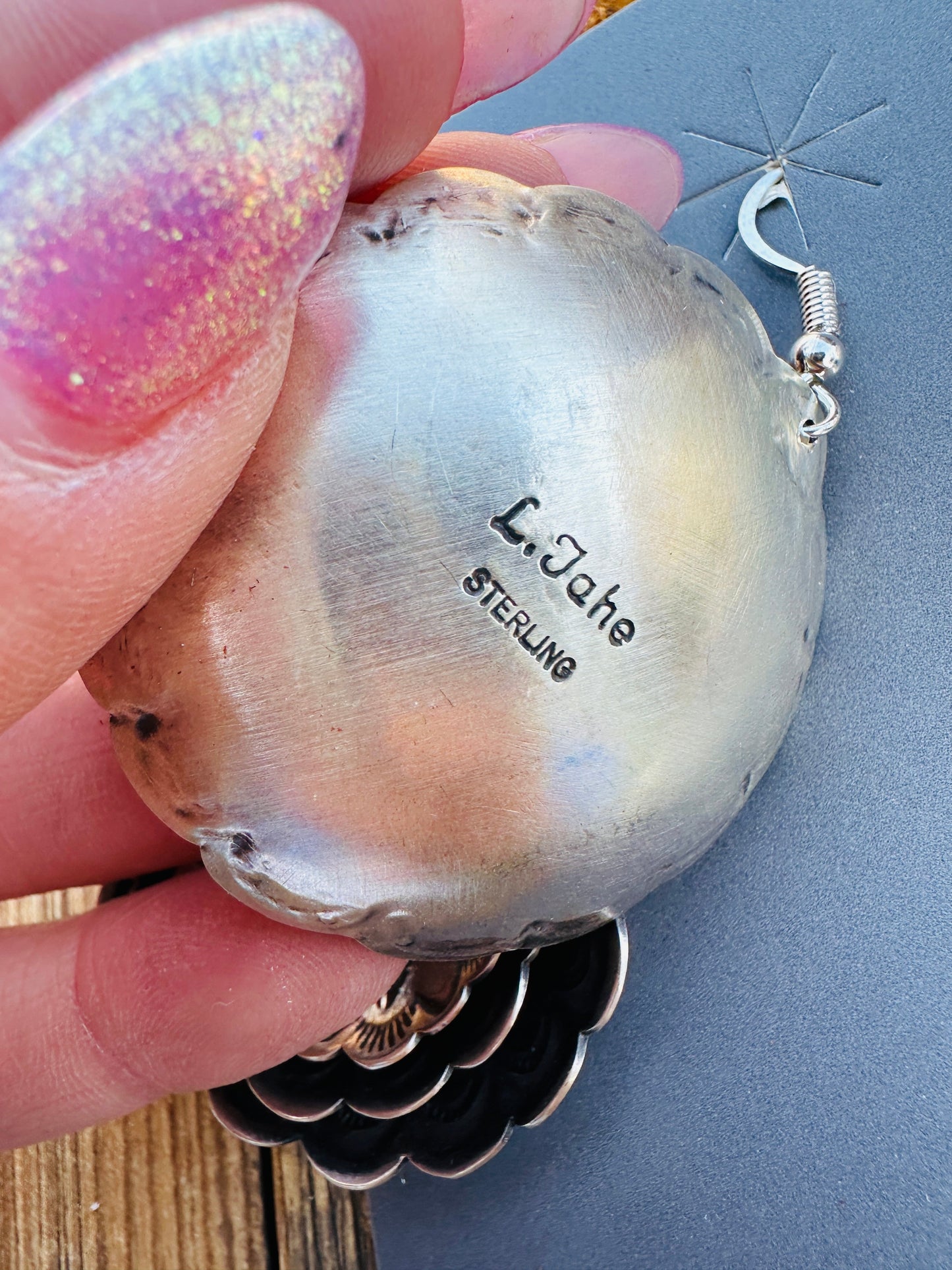 Handcrafted Sterling Silver Concho Dangle Earrings by Leander Tahe