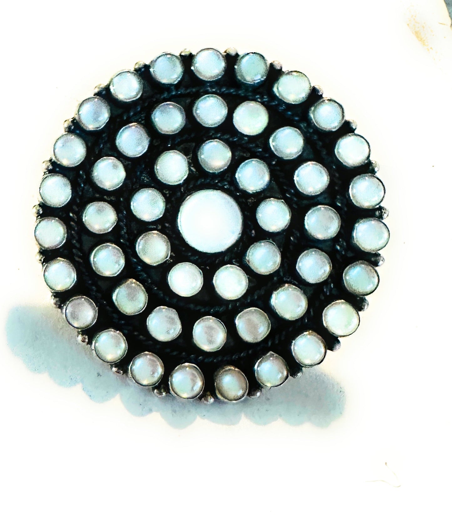 Handcrafted Sterling Silver & Mother of Pearl Cluster Ring Size 8.5