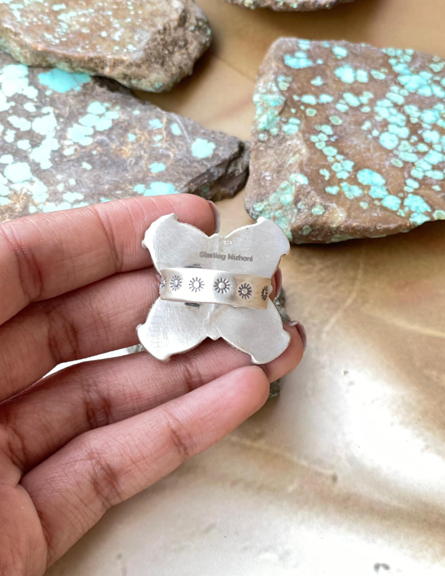 Handmade White Buffalo & Sterling Silver Adjustable STAR Ring