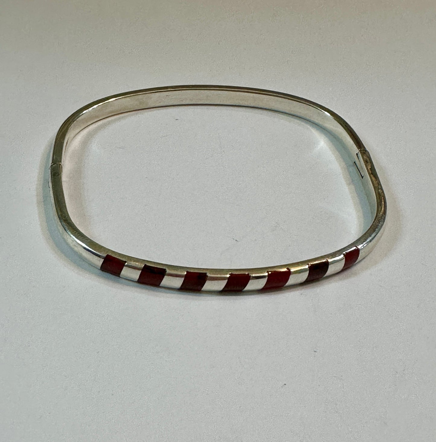 Hinged Bangle W/ Red Jasper Inlay