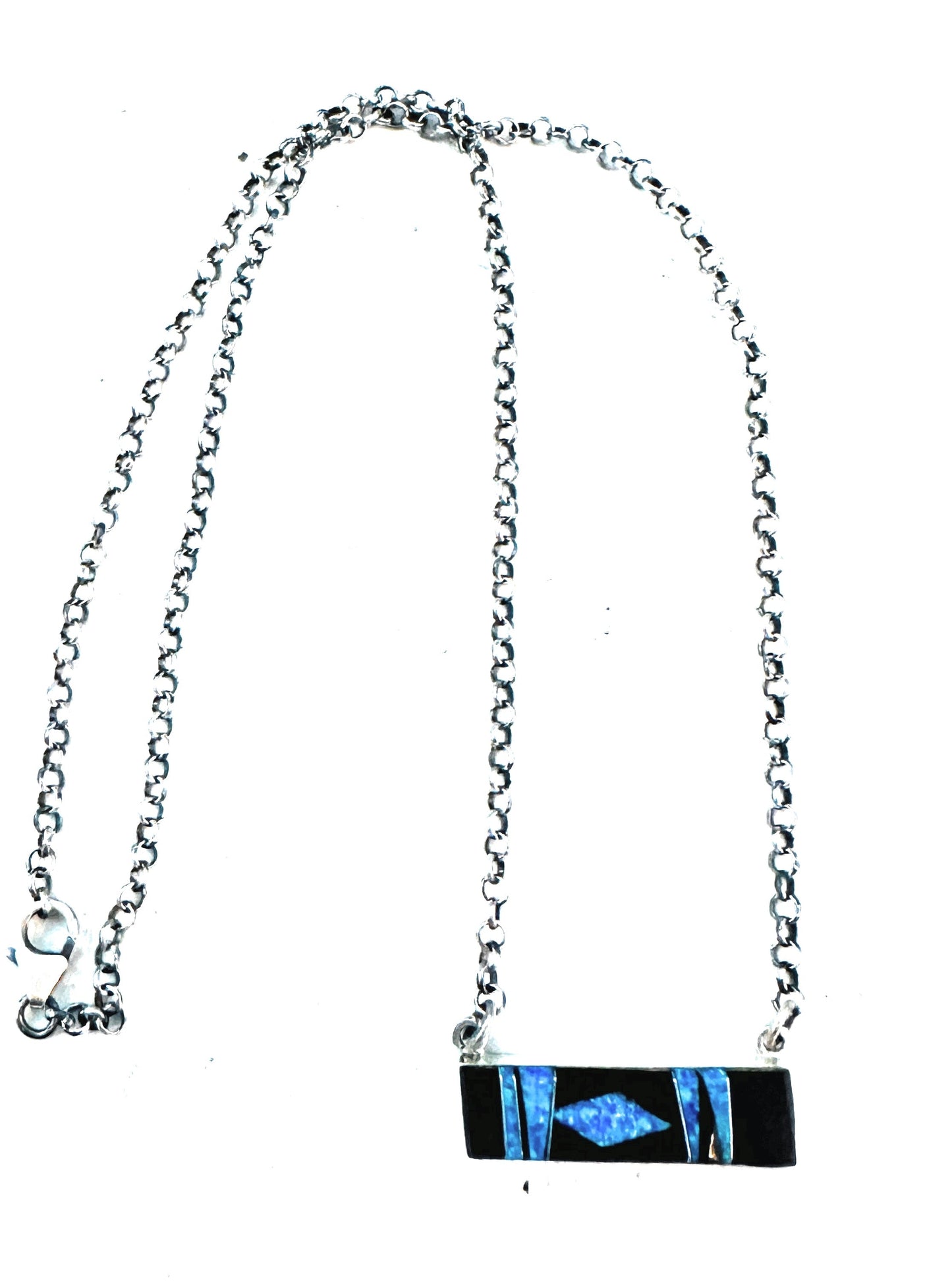 Handcrafted Opal, Onyx & Sterling Silver Inlay Bar Necklace
