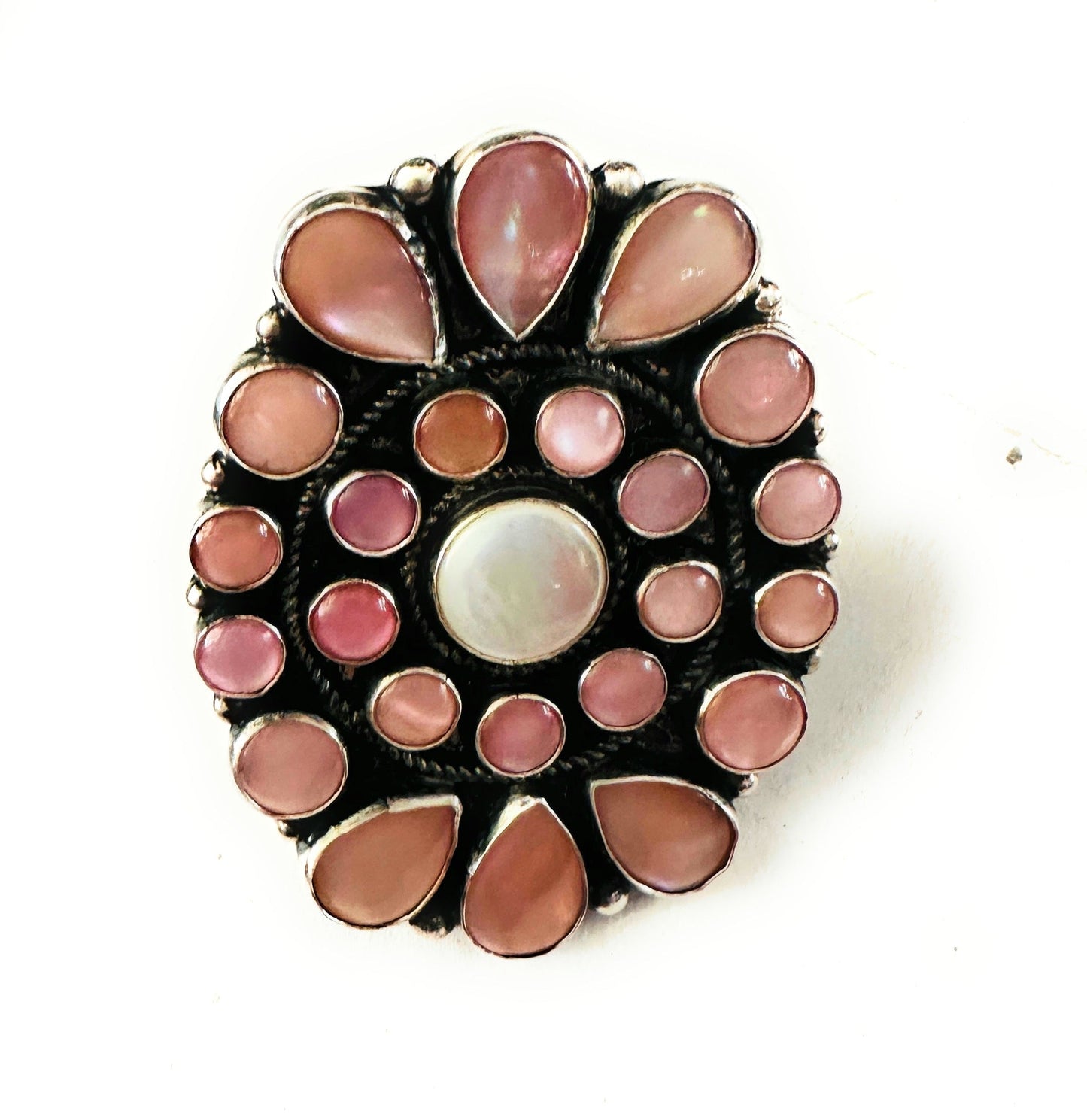 Handcrafted Sterling Silver & Mother of Pearl Cluster Ring Size 10