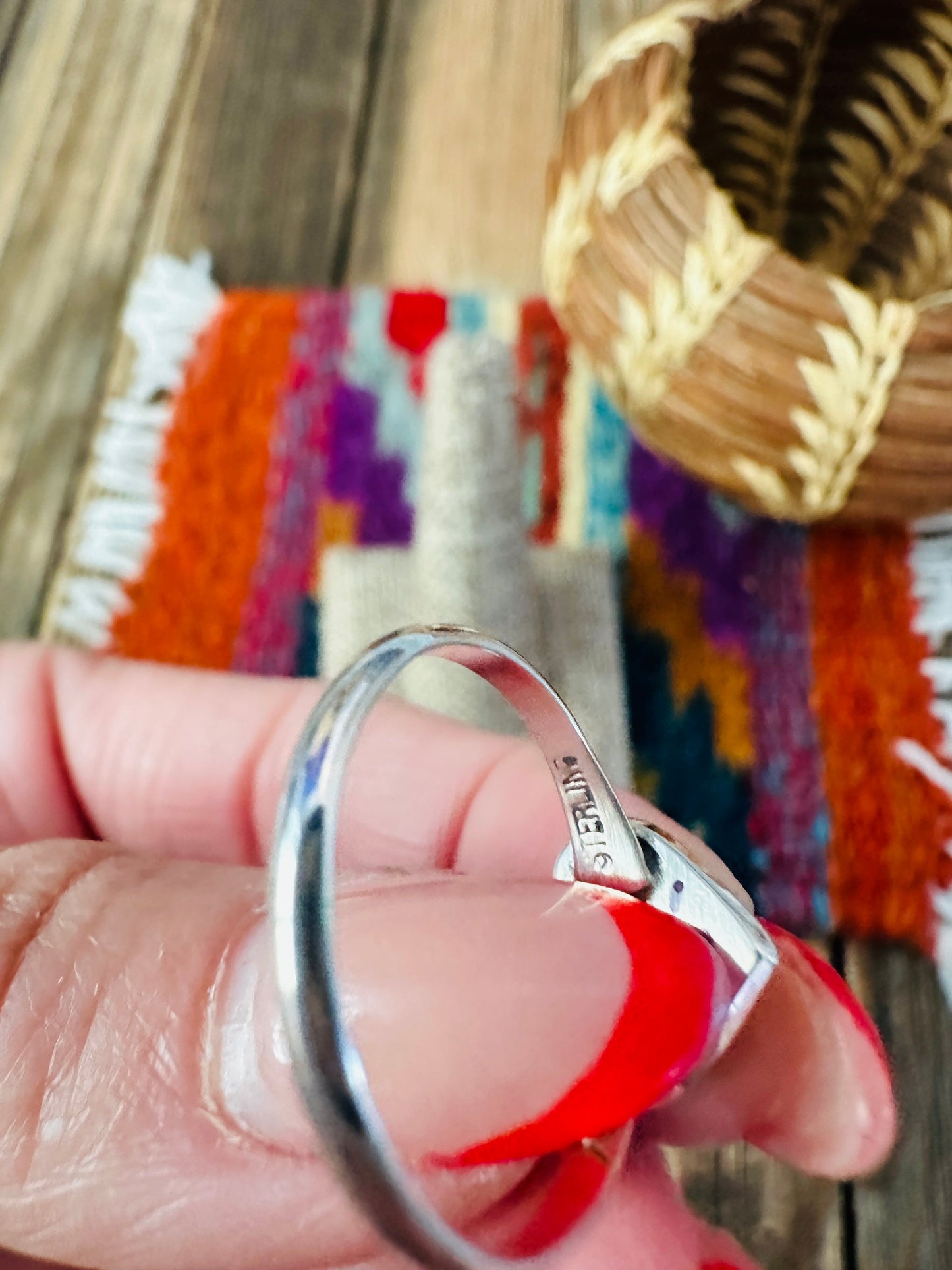 Handcrafted Mother of Pearl & Sterling Silver Inlay Heart Ring Size 8