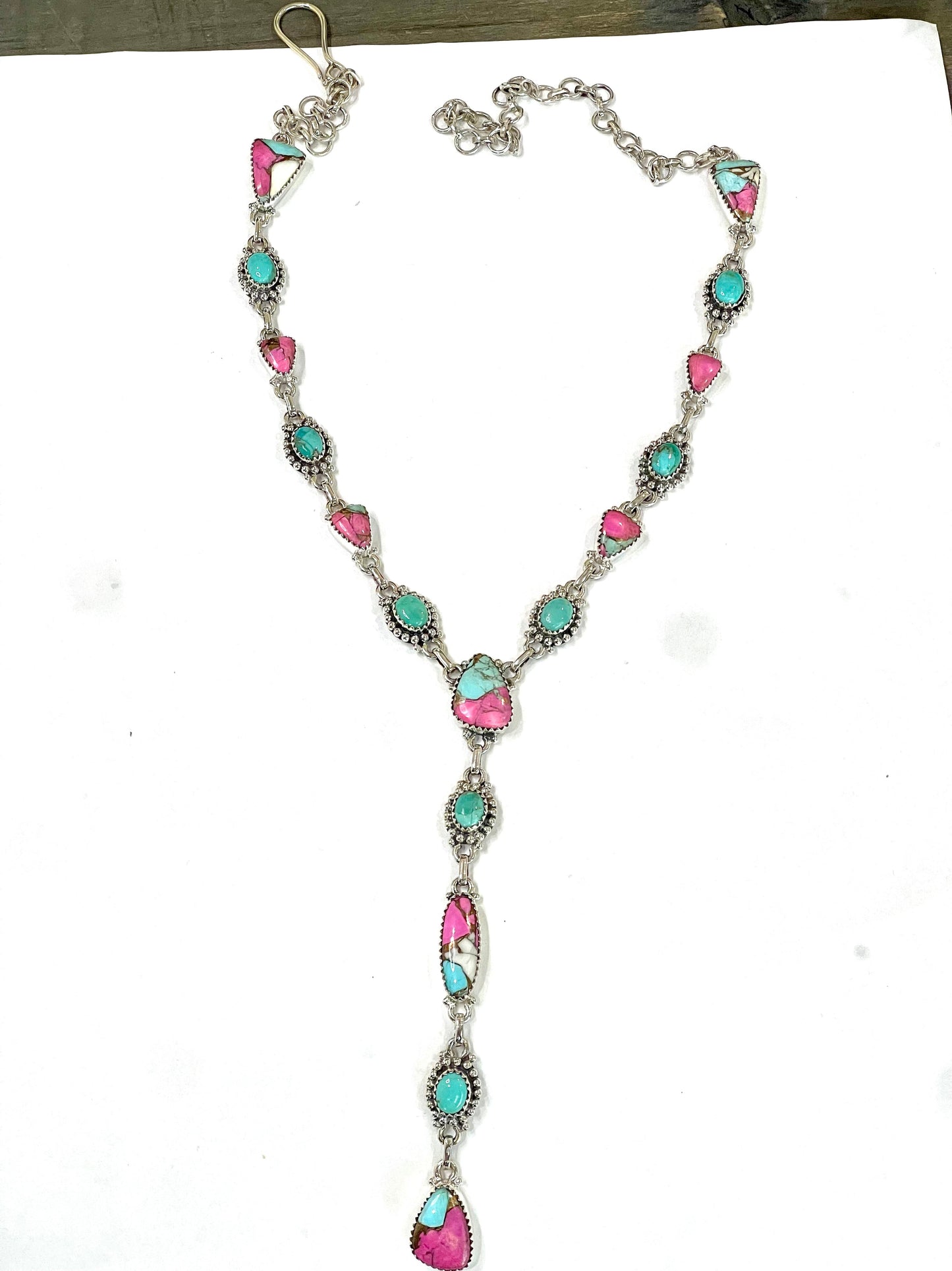 Handmade Cotton Candy Sterling Silver Lariat Necklace