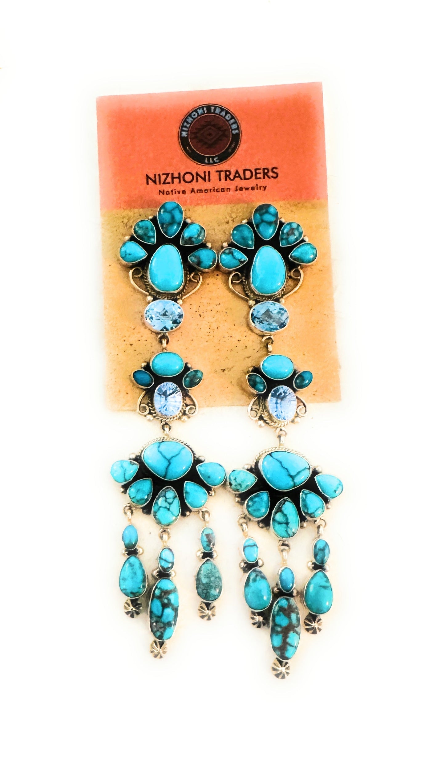 Handcrafted Turquoise, Topaz & Sterling Silver Chandelier Dangle Earrings
