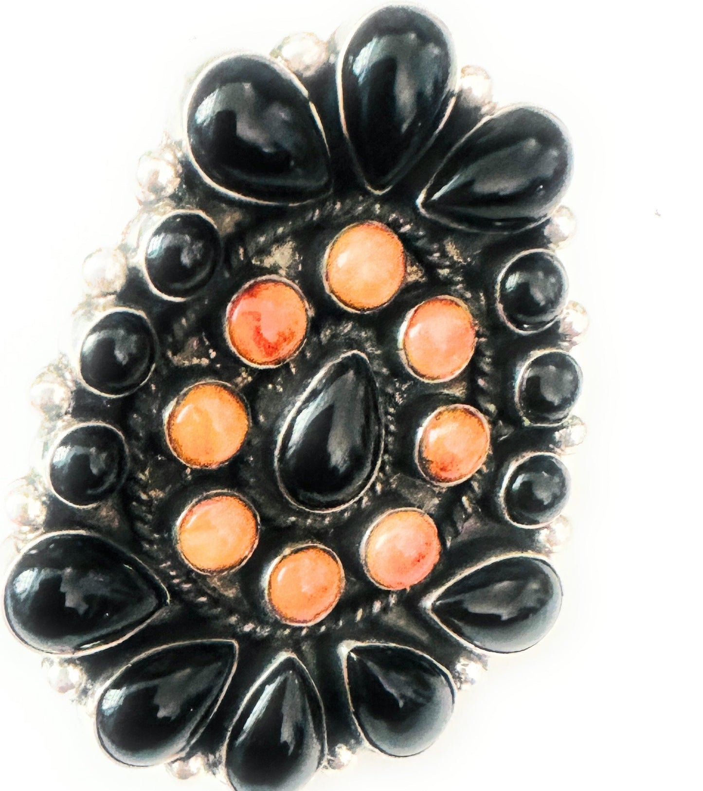 Handcrafted Sterling Silver, Onyx & Spiny Cluster Adjustable Ring