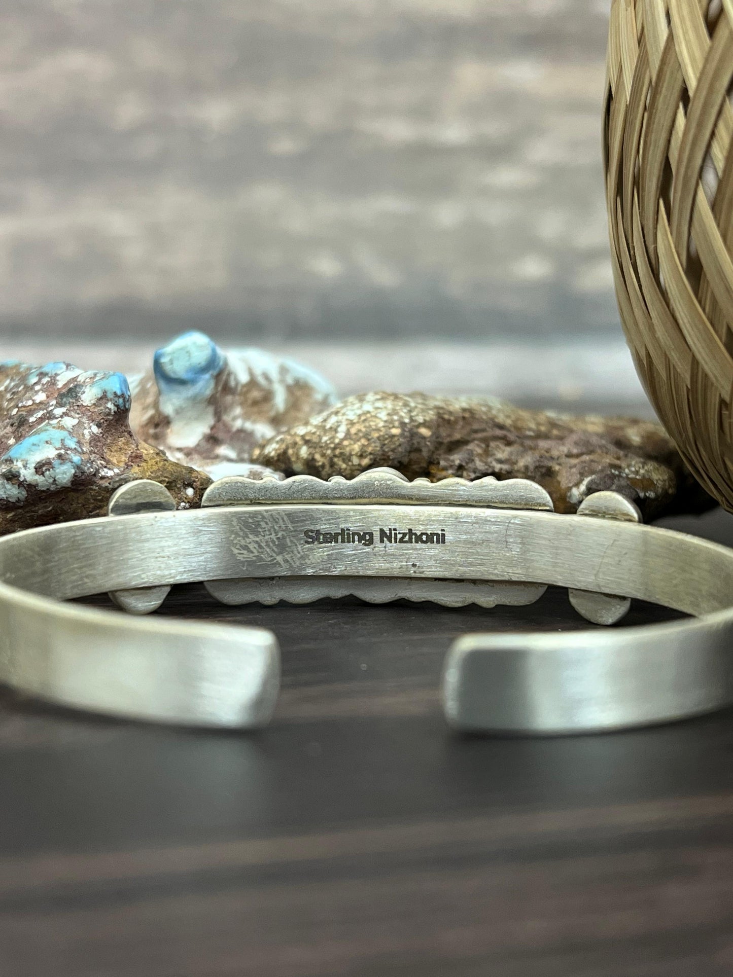 Handmade Sterling Silver Golden Hills Turquoise Cuff Bracelet with Signed Nizhoni