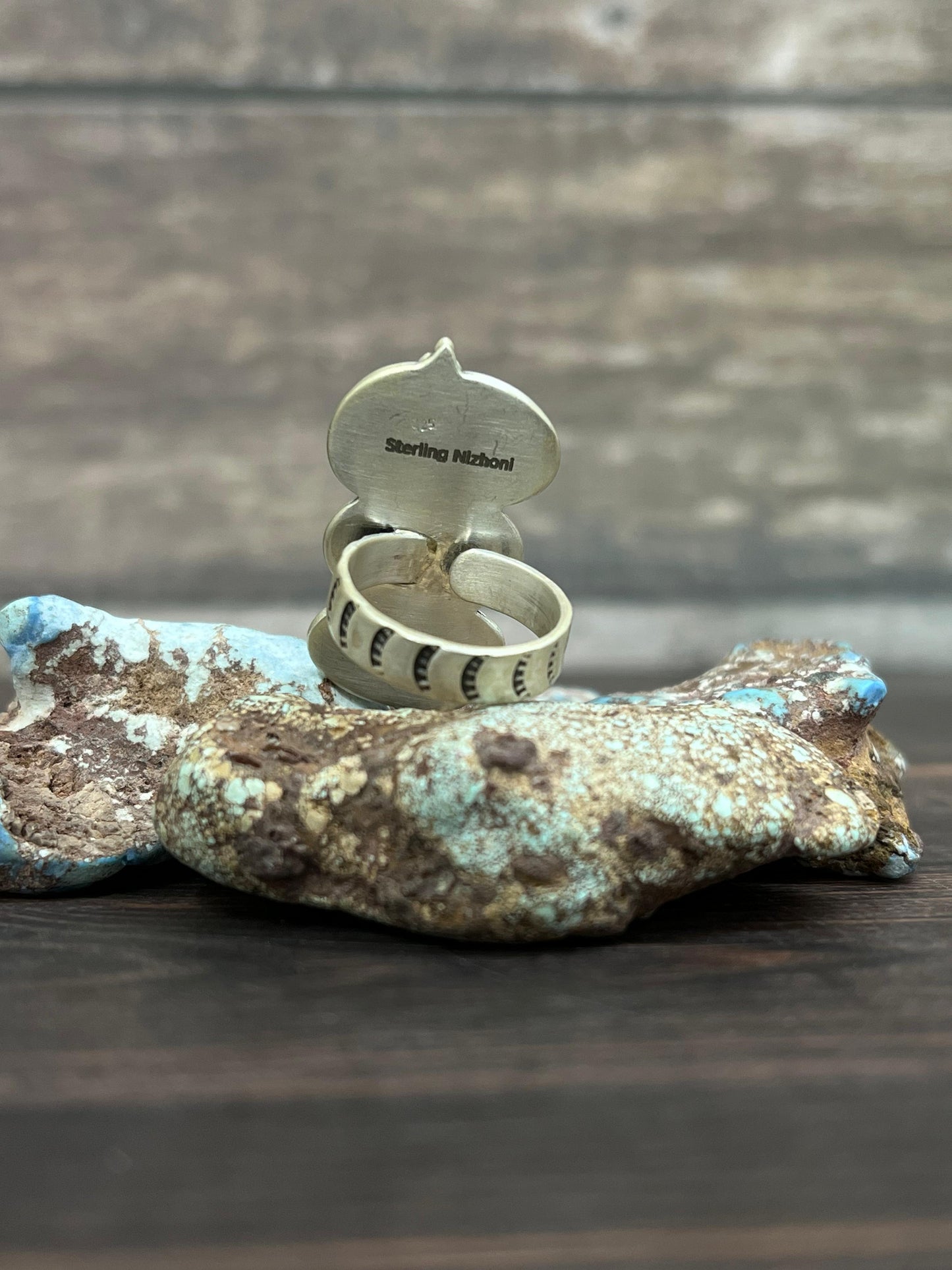 Handmade Sterling Silver Golden Hills Turquoise Adjustable Ring With Signed Nizhoni