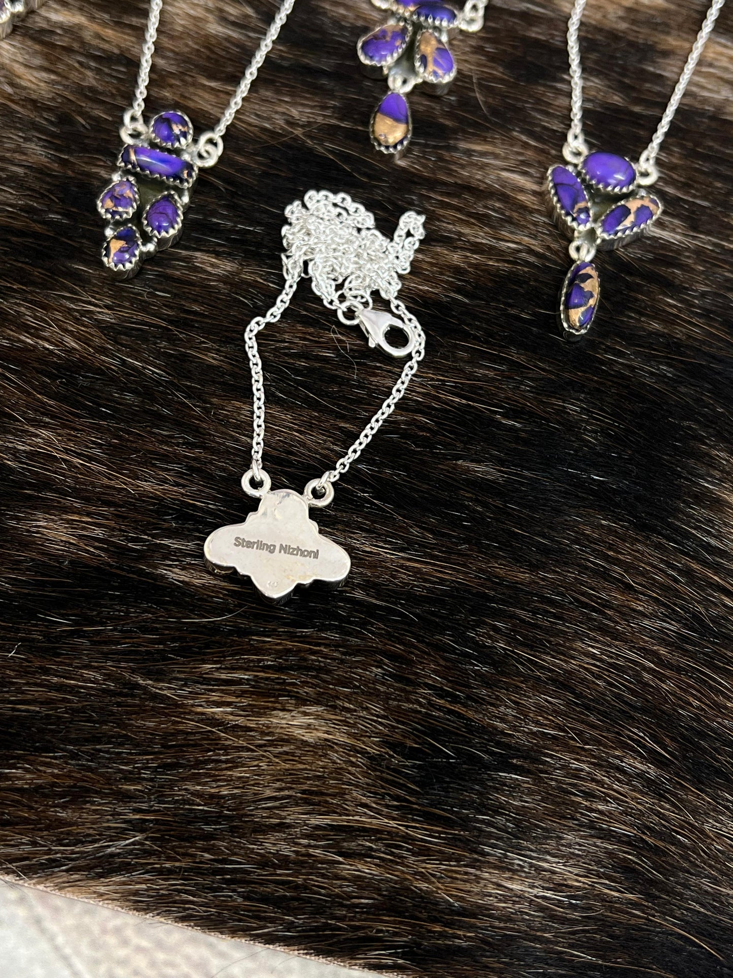 Handmade Sterling Silver Grape Dahlia Necklace with Signed Nizhoni