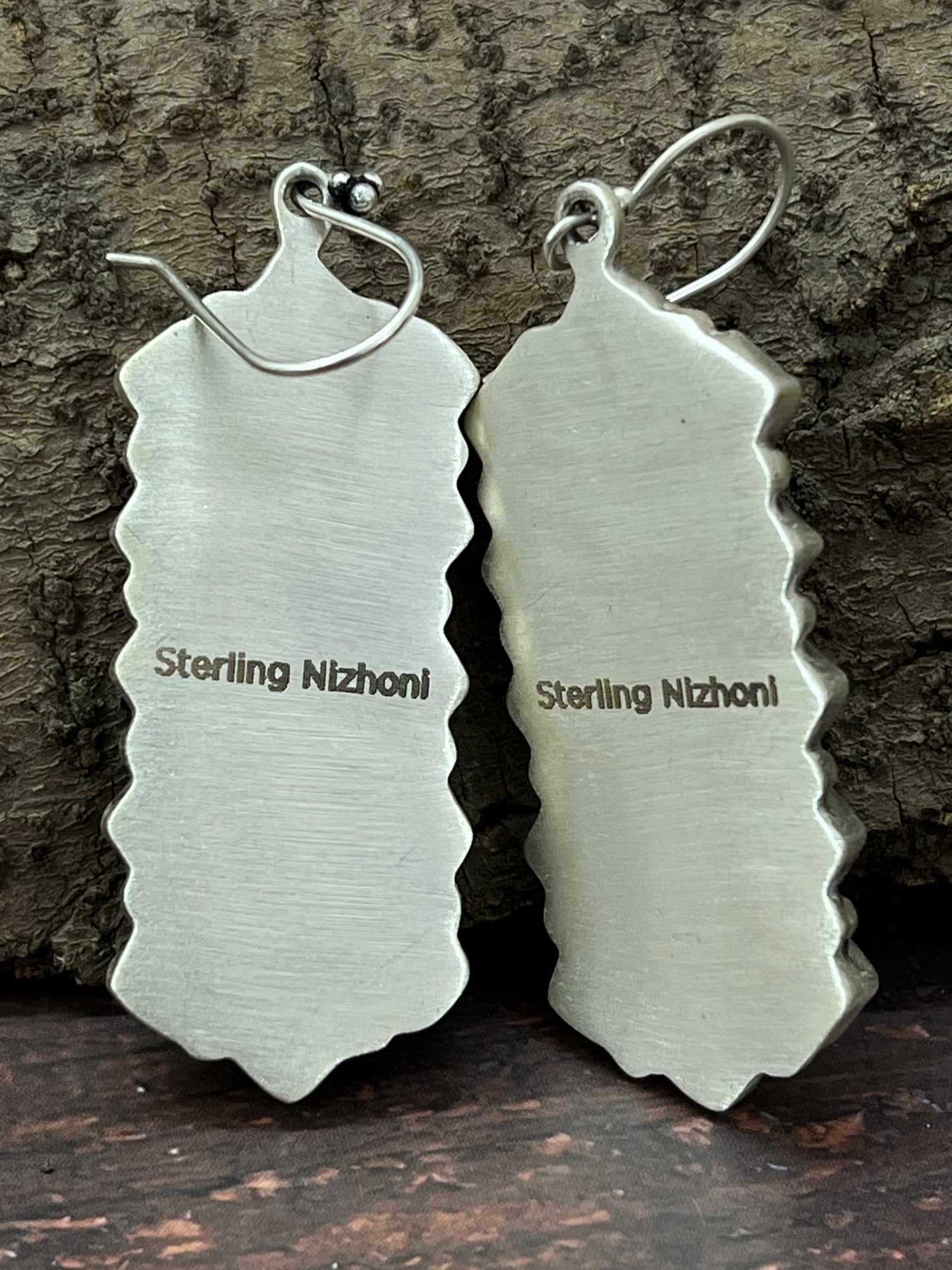 Handmade Sterling Silver White Buffalo Hook Dangle Earrings with Signed Nizhoni