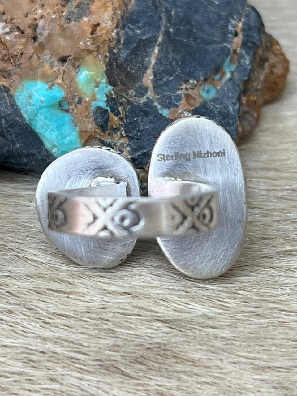 Handmade Sterling Silver Arizona Blue Turquoise Adjustable Ring "Signed Nizhoni"