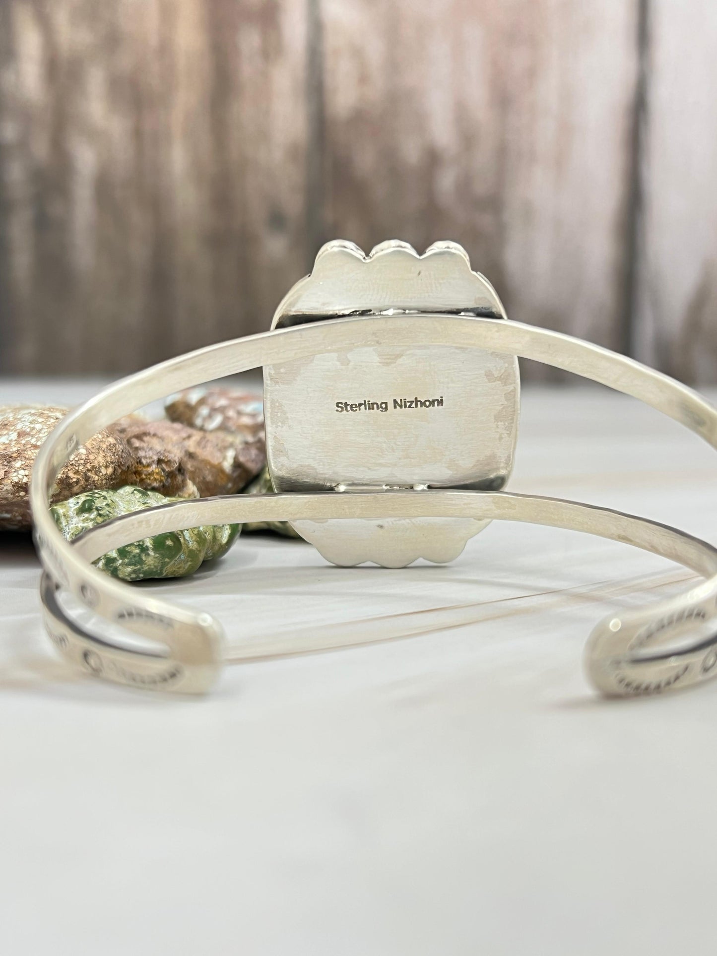 Handmade Sterling Silver Dahlia Rose Cuff Bracelet with Signed Nizhoni