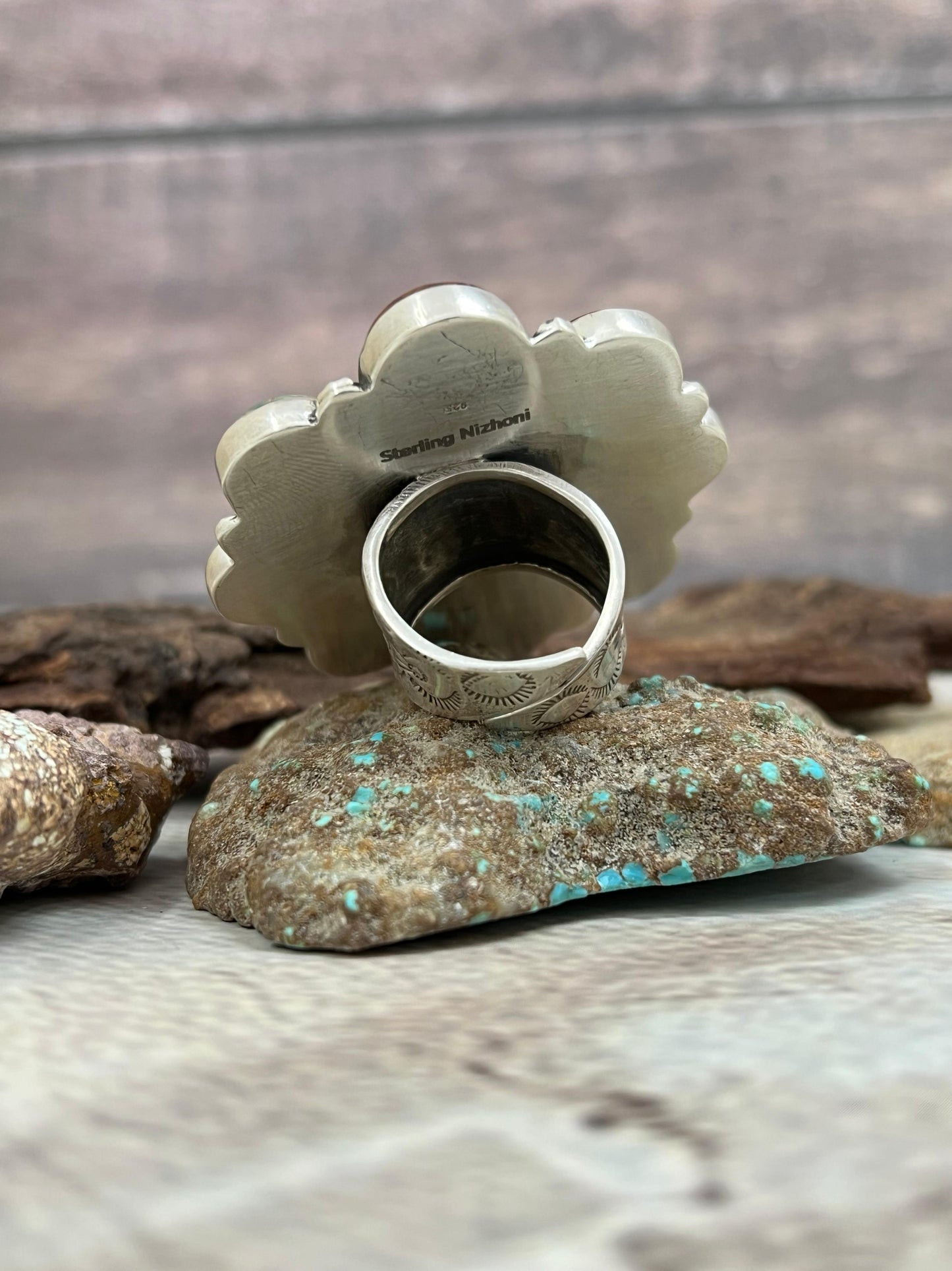 Handmade Sterling Silver Old Stock Royston Turquoise Adjustable Ring Signed Nizhoni (9)
