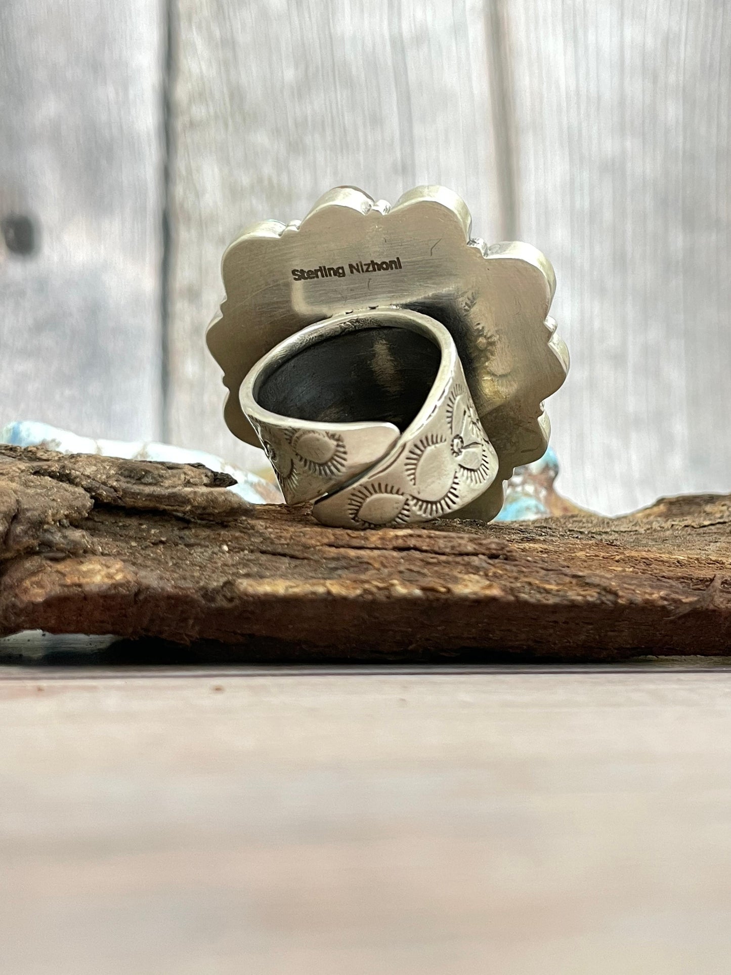 Handmade Sterling Silver Ribbon Royston Adjustable Ring with Signed Nizhoni