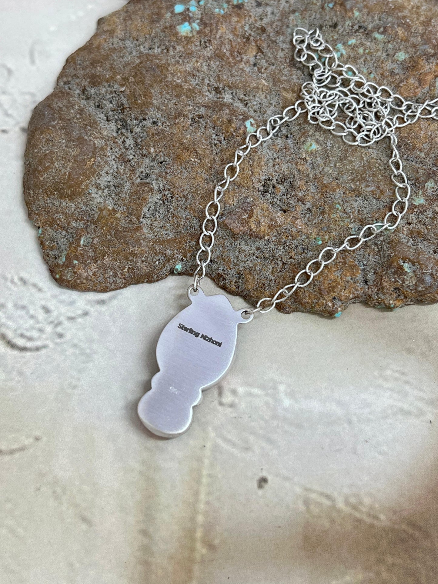 Handmade Sterling Silver Cotton Candy Turquoise Necklace with Signed Nizhoni (2)