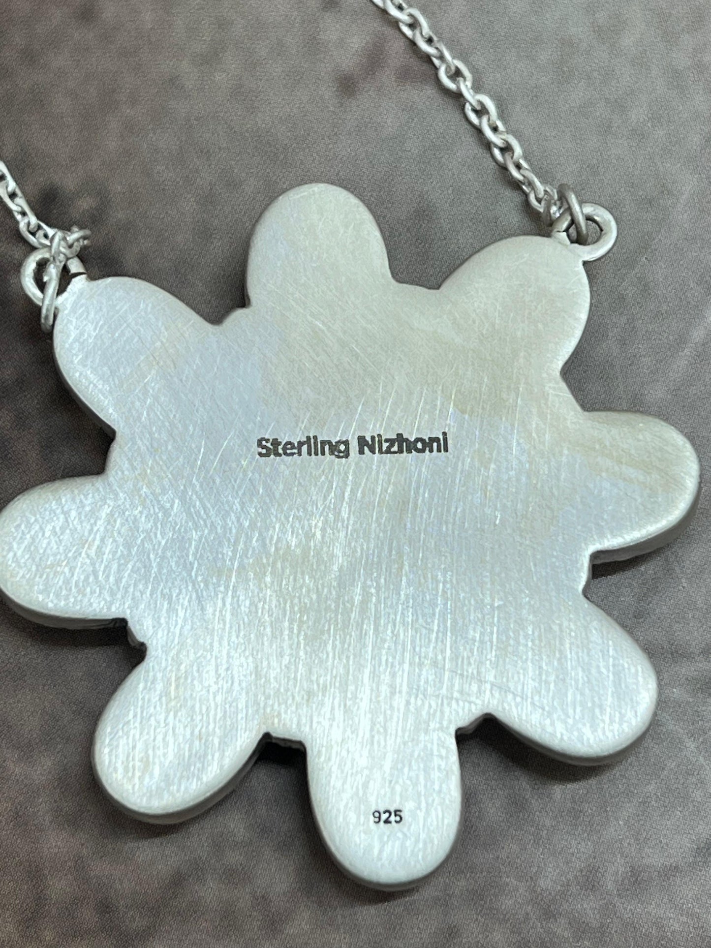 Handmade Sterling Silver Dahlia Rose Flower Necklace with Signed Nizhoni