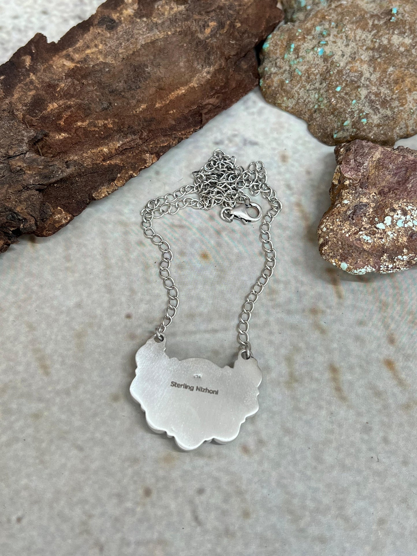Handmade Sterling Silver White Water Turquoise Necklace Signed Nizhoni