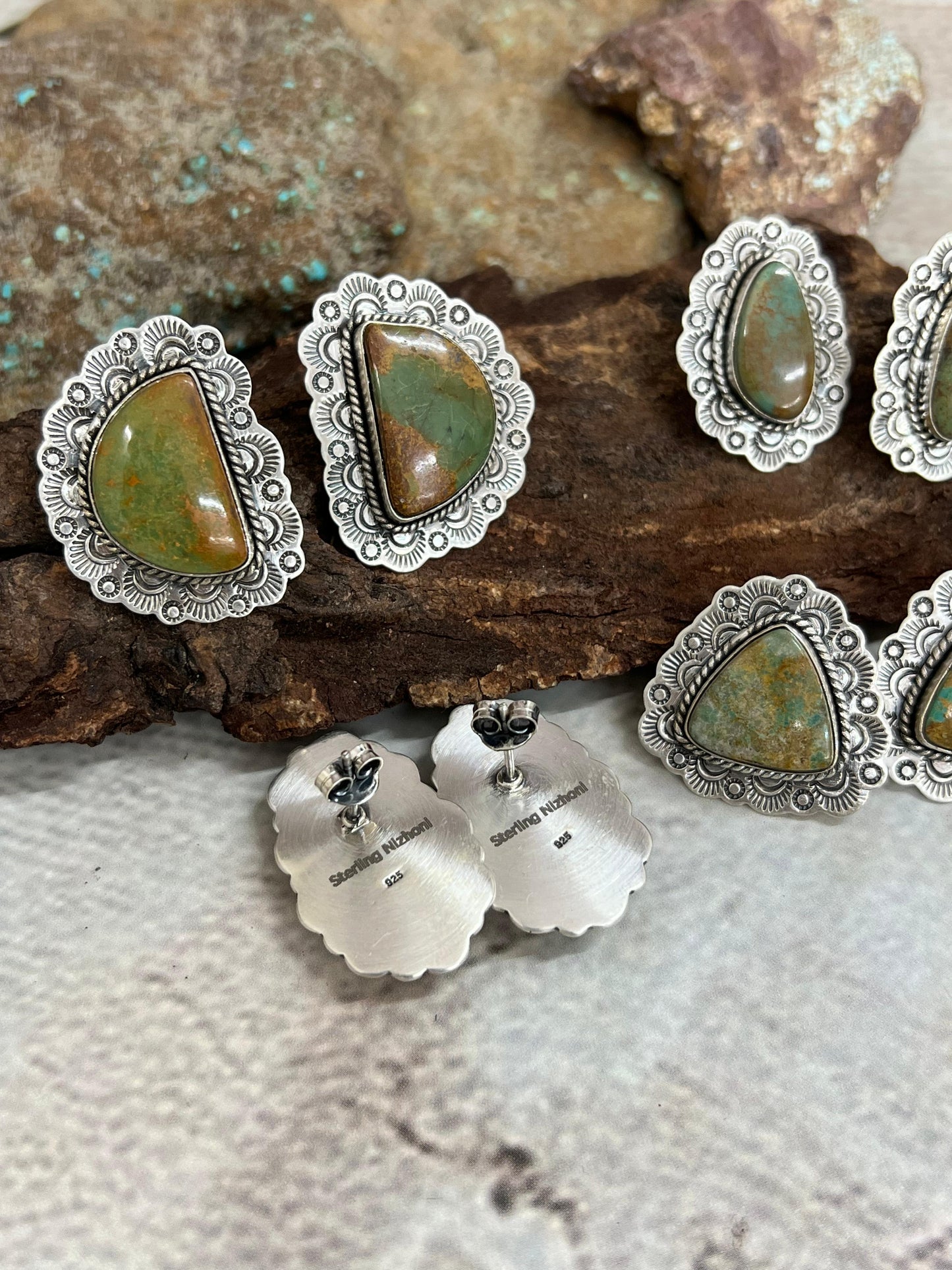 Handmade Sterling Silver Old Stock Royston Turquoise Post Studs with Signed Nizhoni