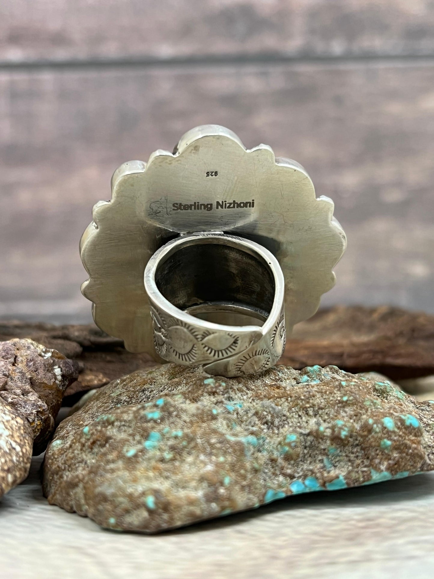 Handmade Sterling Silver Old Stock Royston Turquoise Adjustable Ring Signed Nizhoni (8)