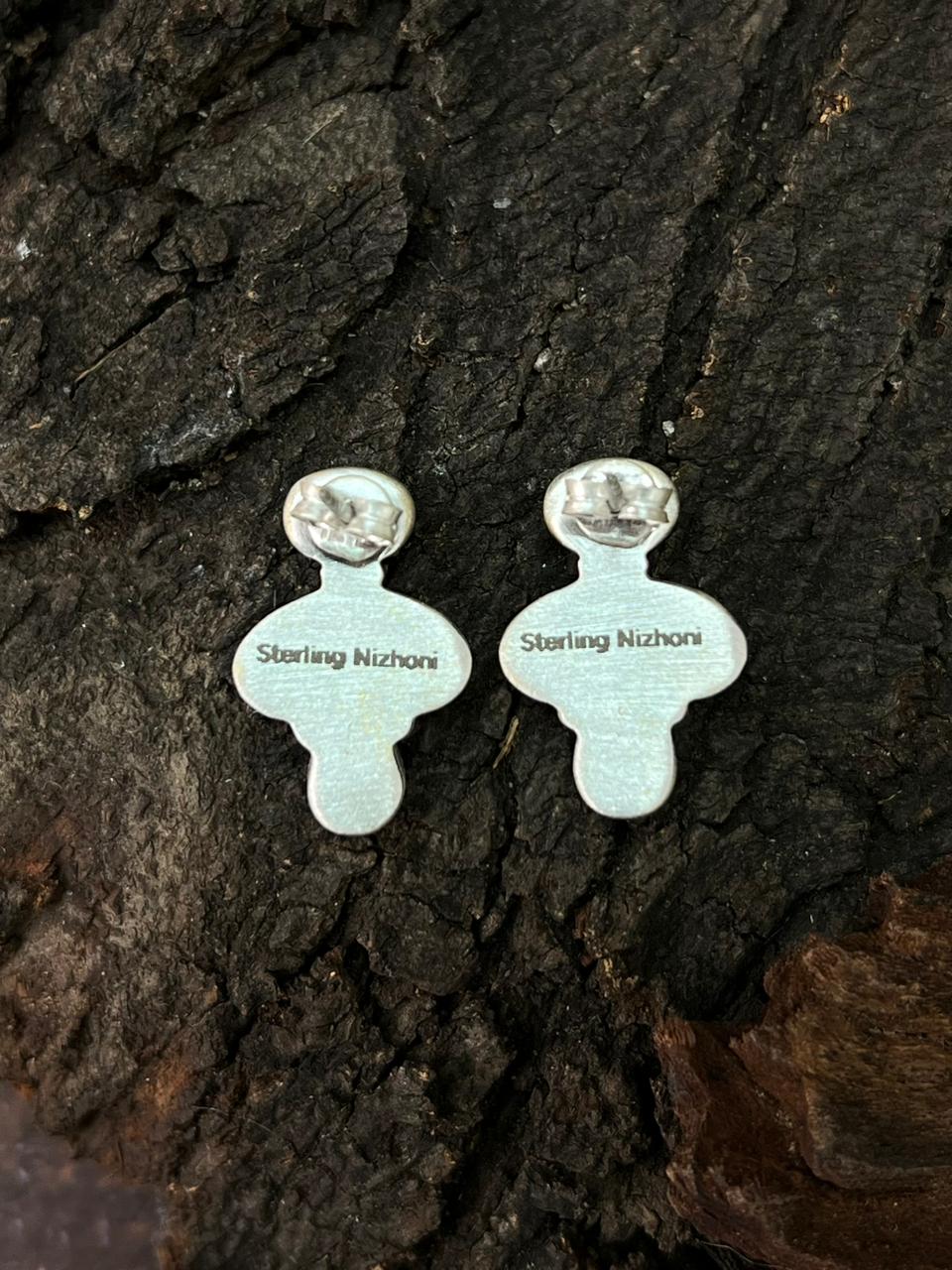 Handmade Sterling Silver Kingman Turquoise Post Studs "Signed Nizhoni" (10)