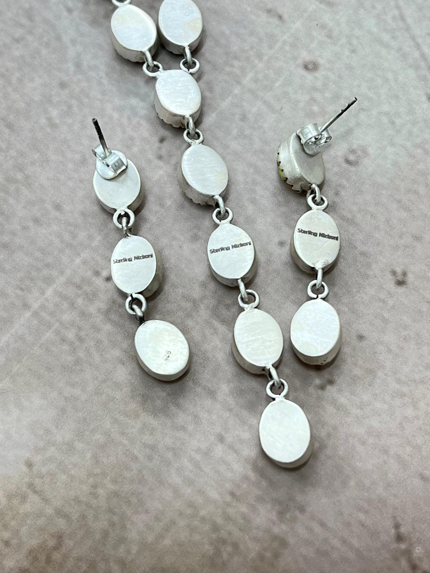 Handmade Sterling Silver Honey Dahlia Necklace Earrings Set, Signed Nizhoni