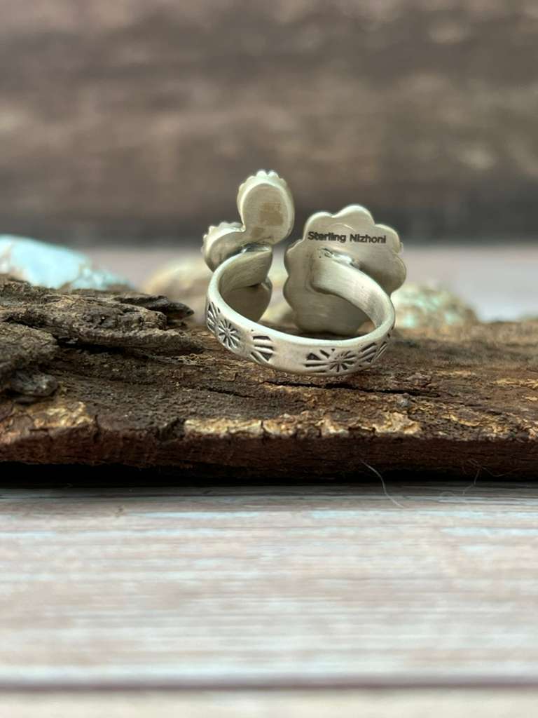 Handmade Sterling Silver White Buffalo Adjustable Ring with Signed Nizhoni