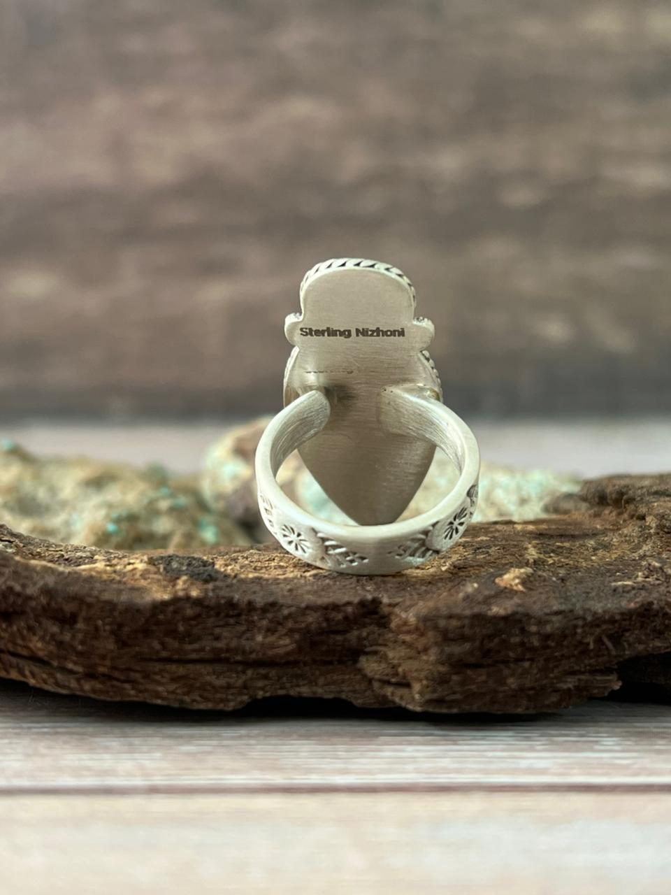 Handmade Sterling Silver White Buffalo Adjustable Ring With Signed Nizhoni