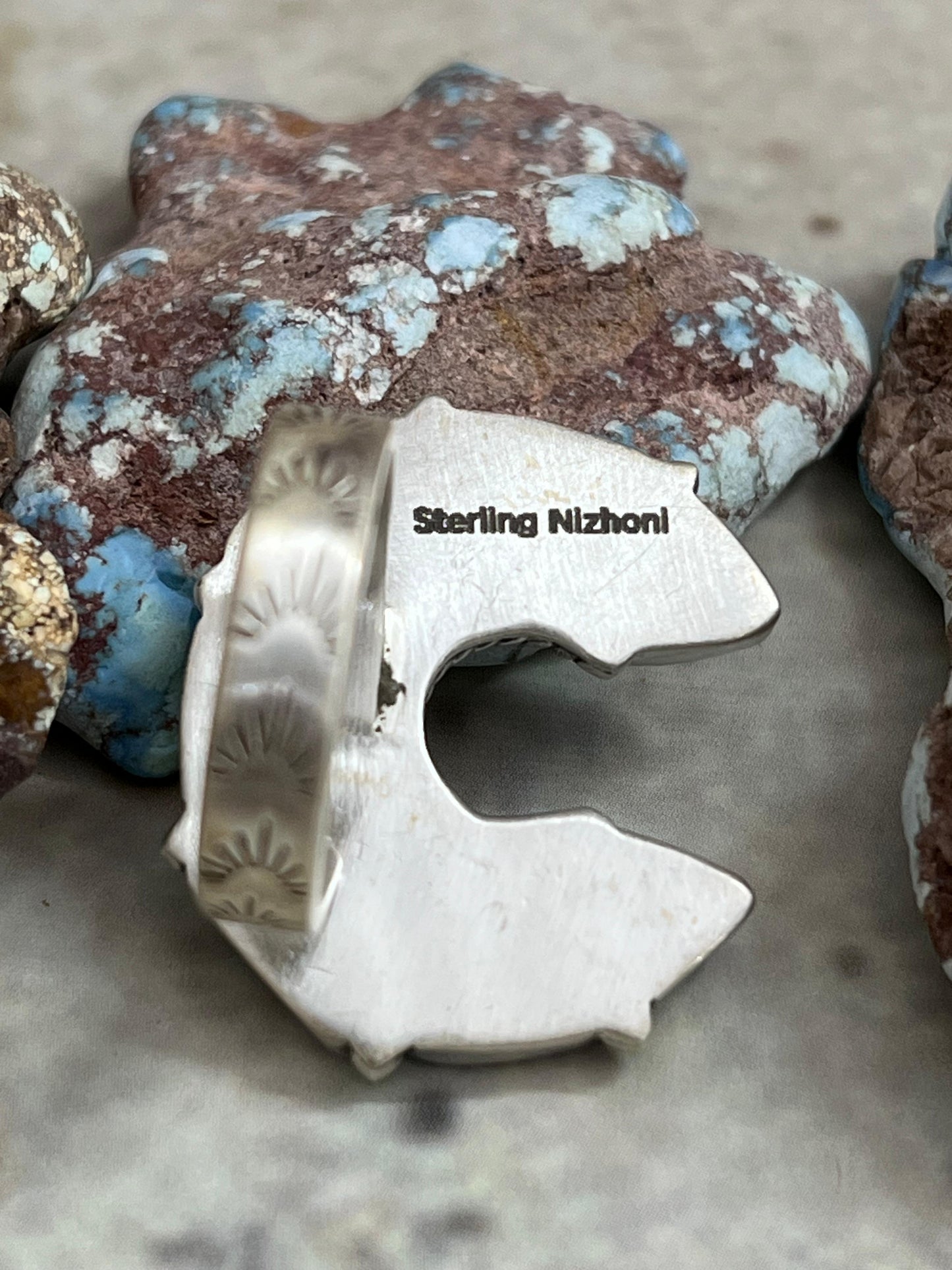 Handmade Sterling Silver Sonoran Mountain Turquoise, Palomino Turquoise Naja Adjustable Ring, Signed Nizhoni (6)