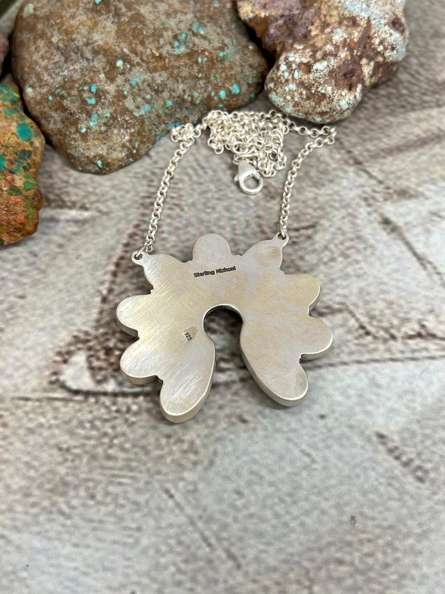 Handmade Sterling Silver Grape Dahlia Naja Necklace with Signed Nizhoni
