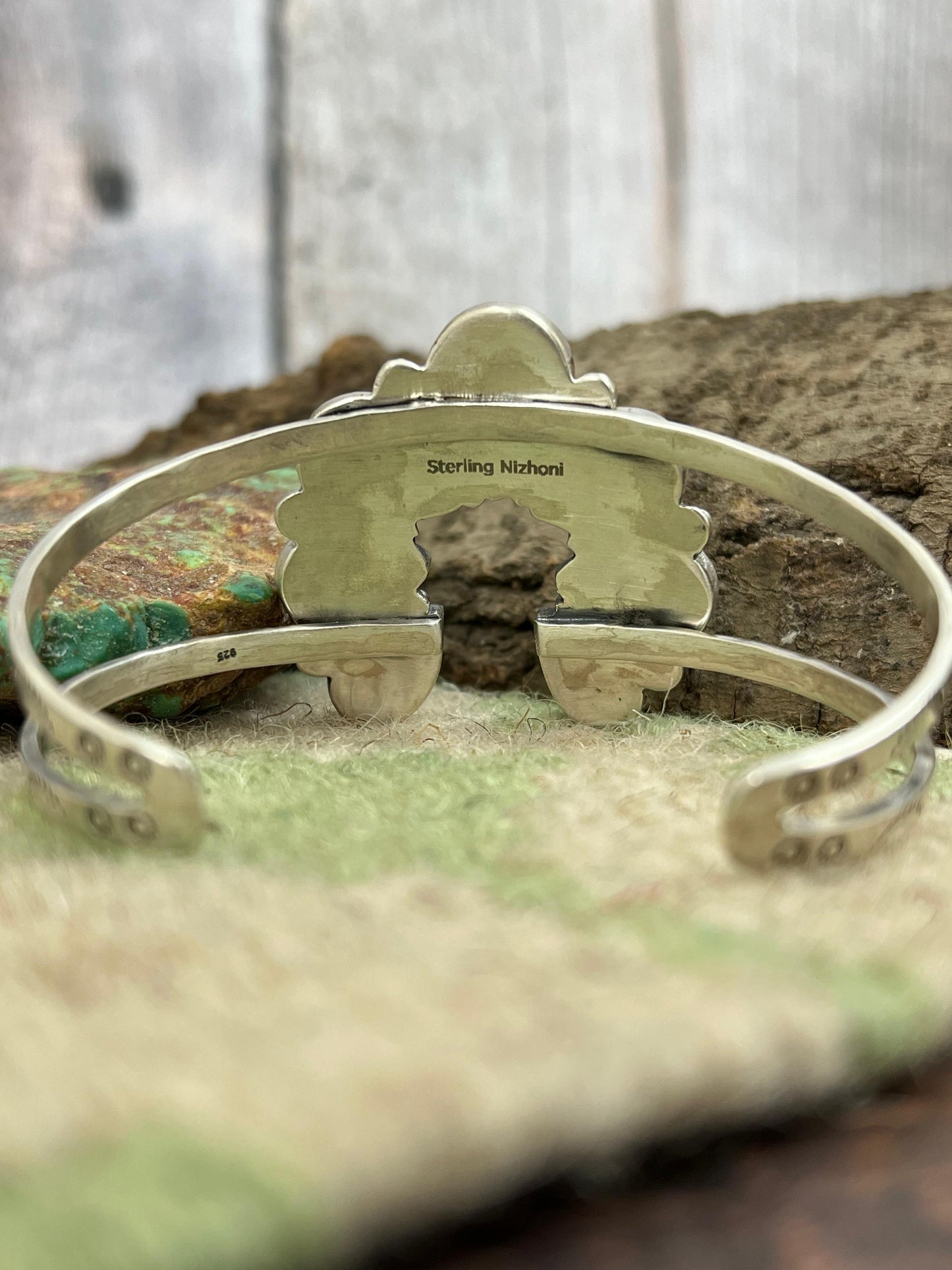 Handmade Sterling Silver Peacock Dahlia Cuff Bracelet with Signed Nizhoni