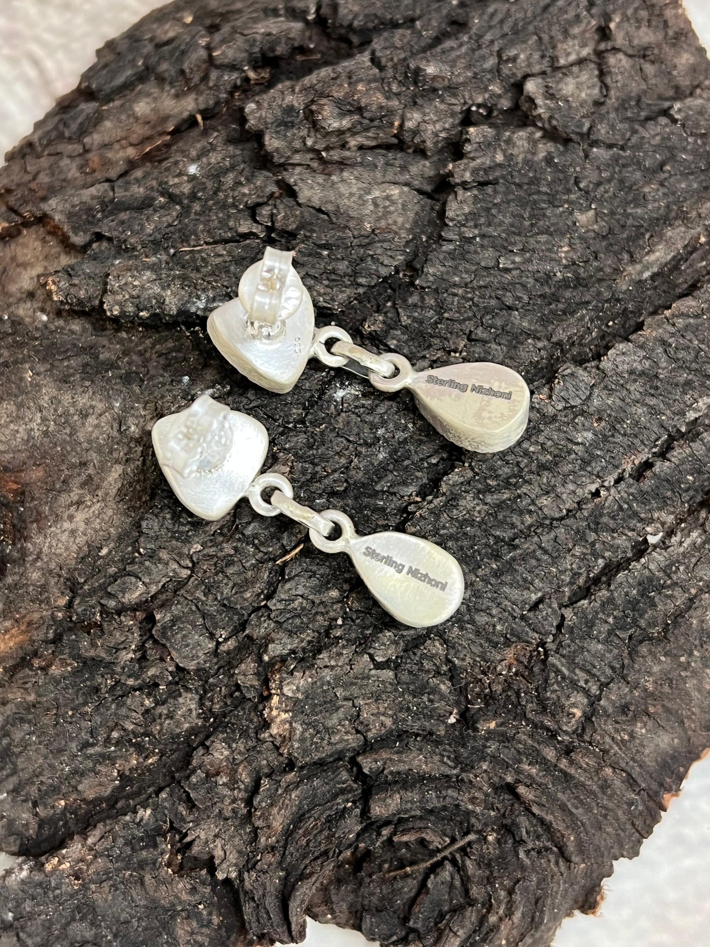 Handmade Sterling Silver Sonoran Mountain Turquoise Post Dangle Earrings with Signed Nizhoni (6)