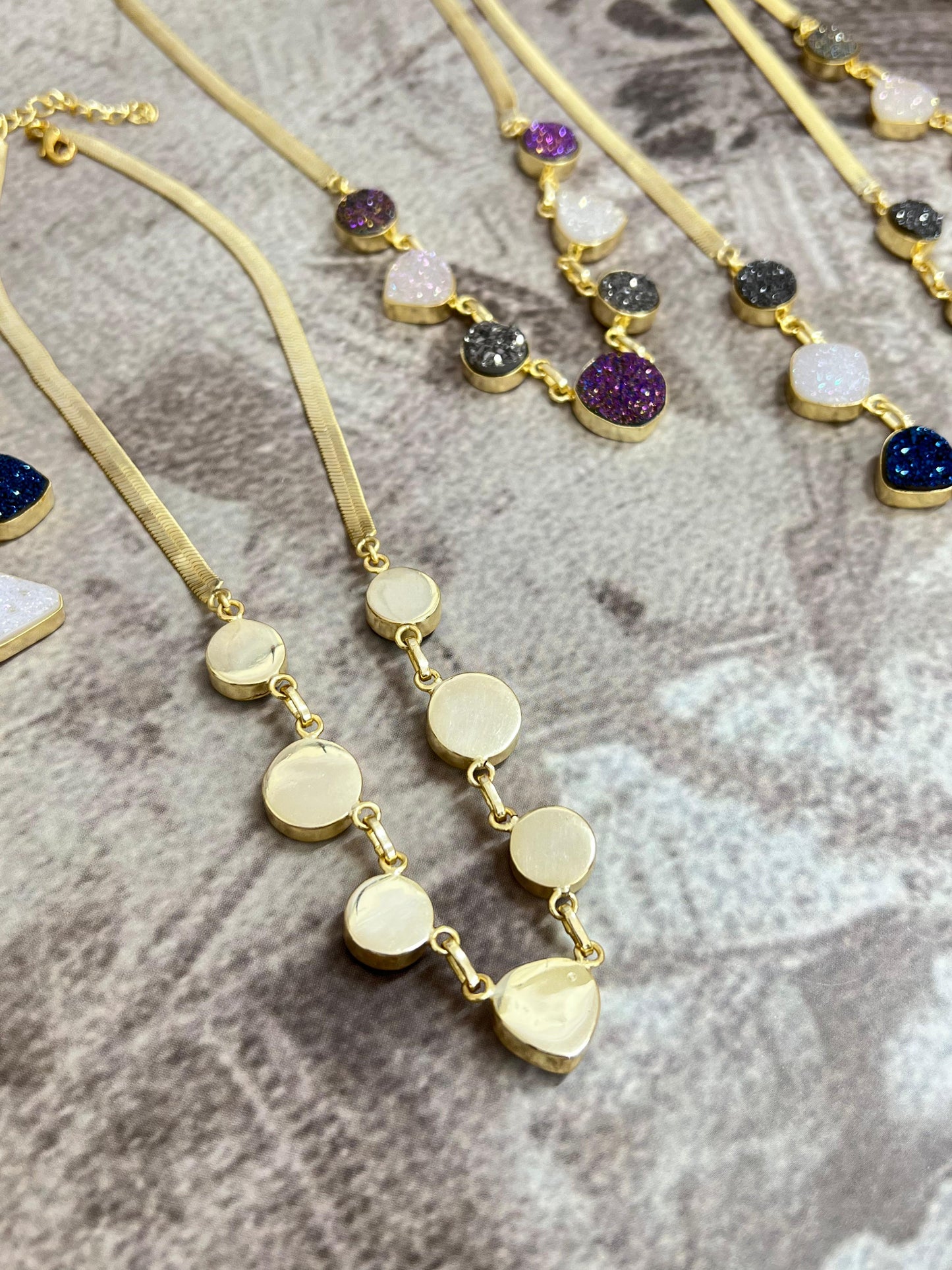 “The Boho Collection” Handmade Natural Druzy Herringbone Necklace