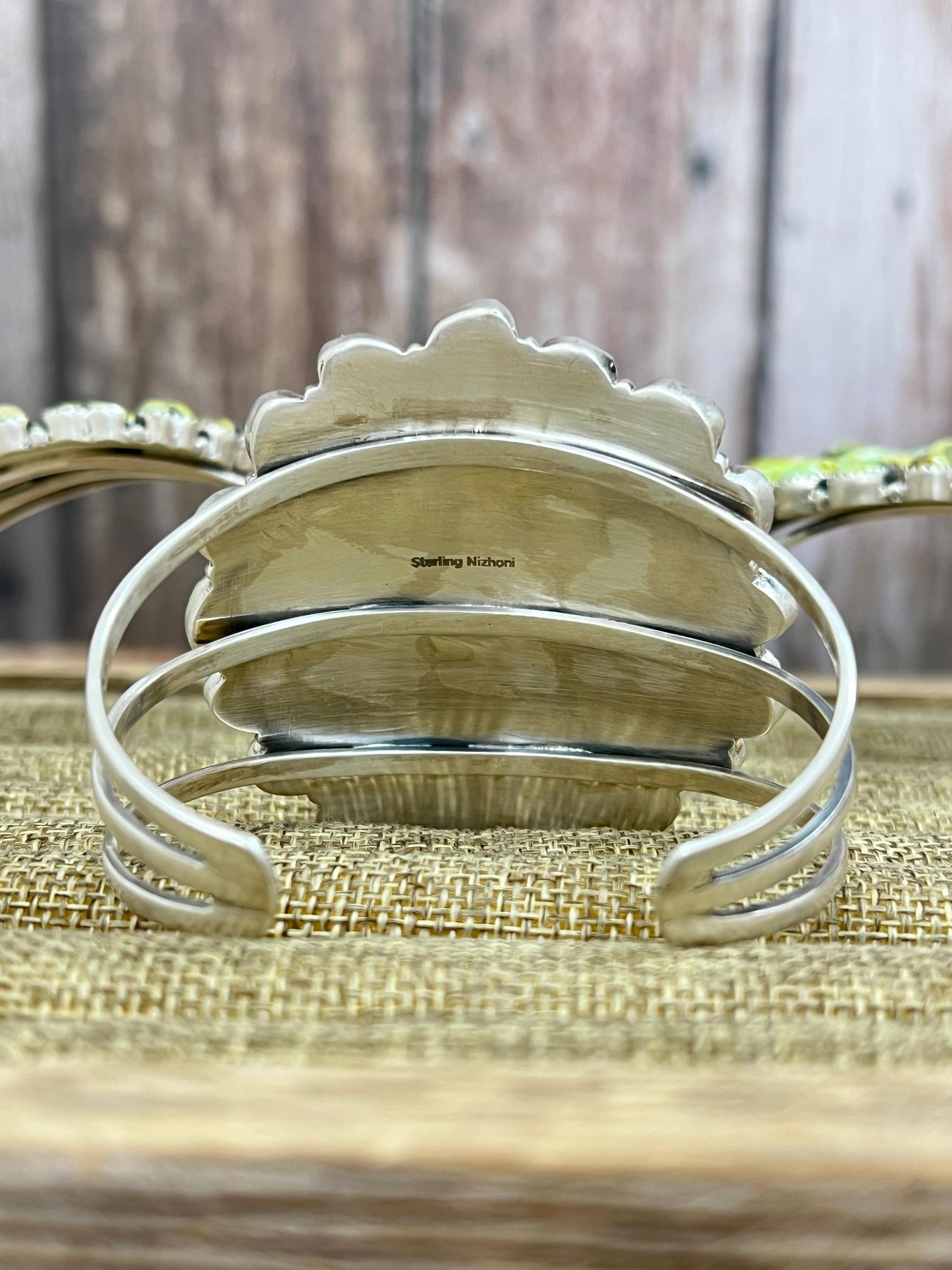 Handmade Sterling Silver Palomino Turquoise Cuff Bracelet with Signed Nizhoni