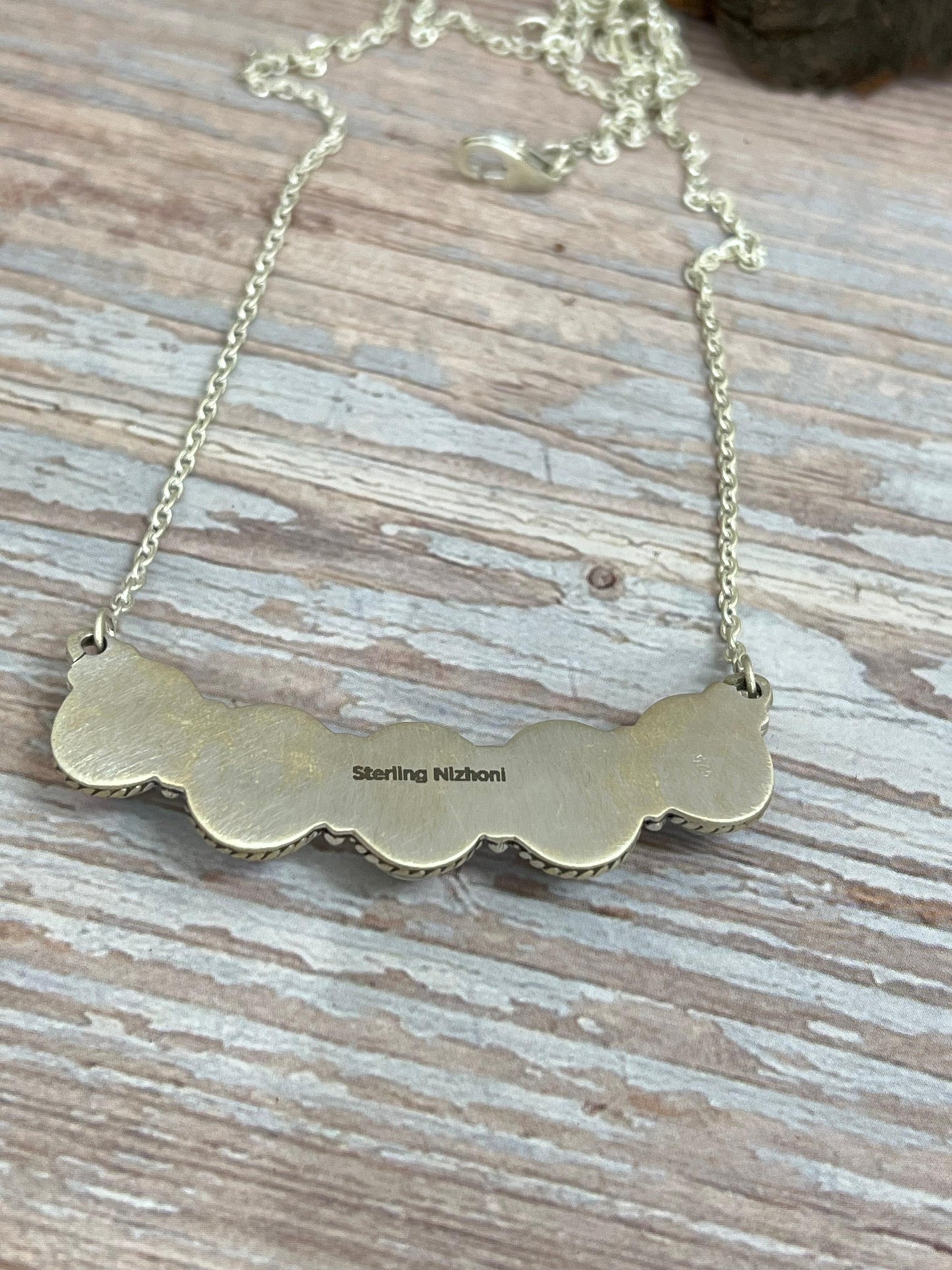 Handmade Sterling Silver Cotton Candy Turquoise Necklace with Signed Nizhoni
