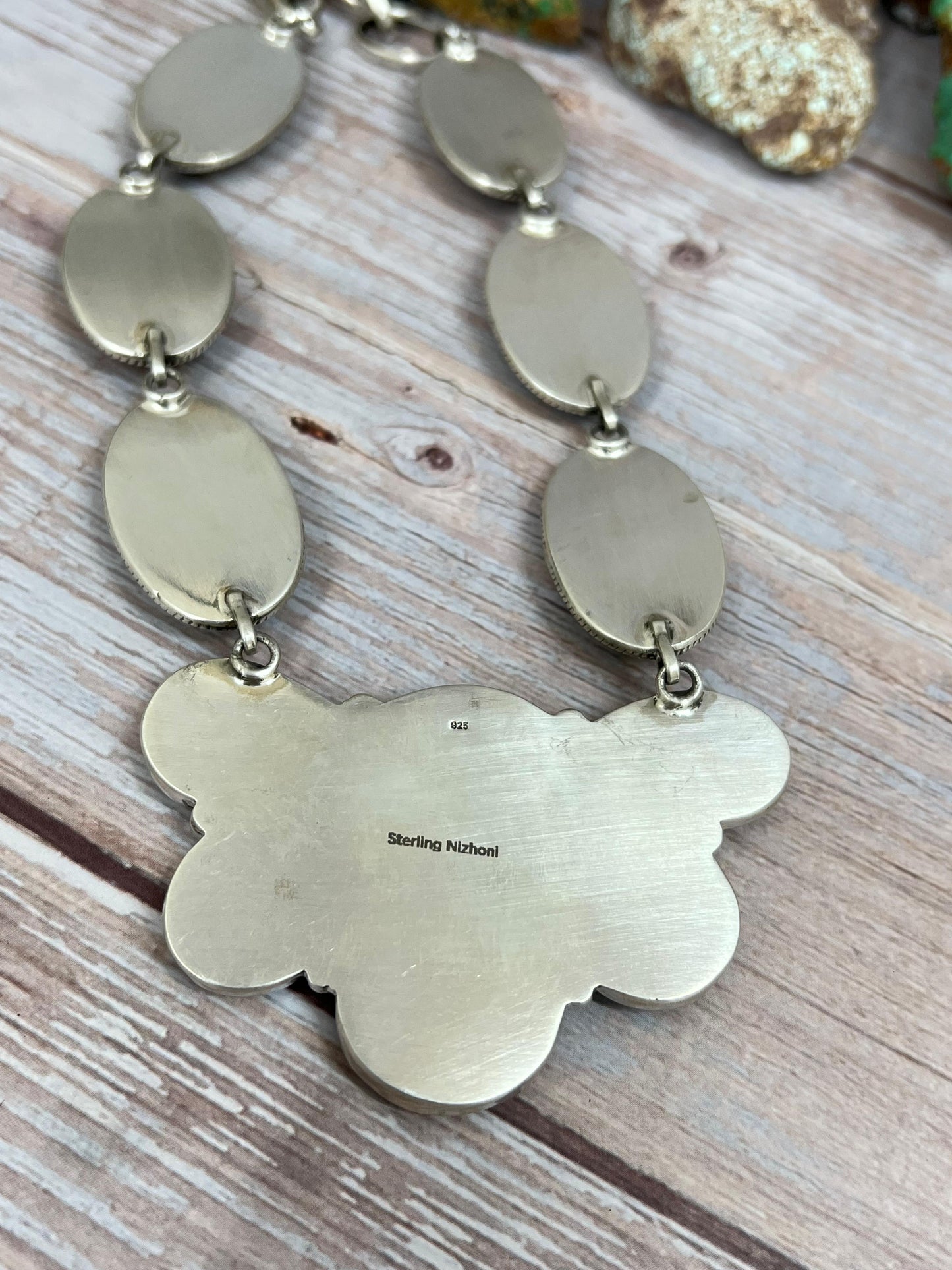 Handmade Sterling Silver Black Jack Necklace with Signed Nizhoni