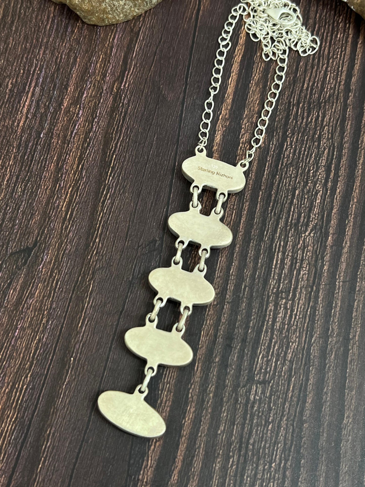 Handmade Sterling Silver Cotton Candy Turquoise Stairs Necklace with Signed Nizhoni (9)