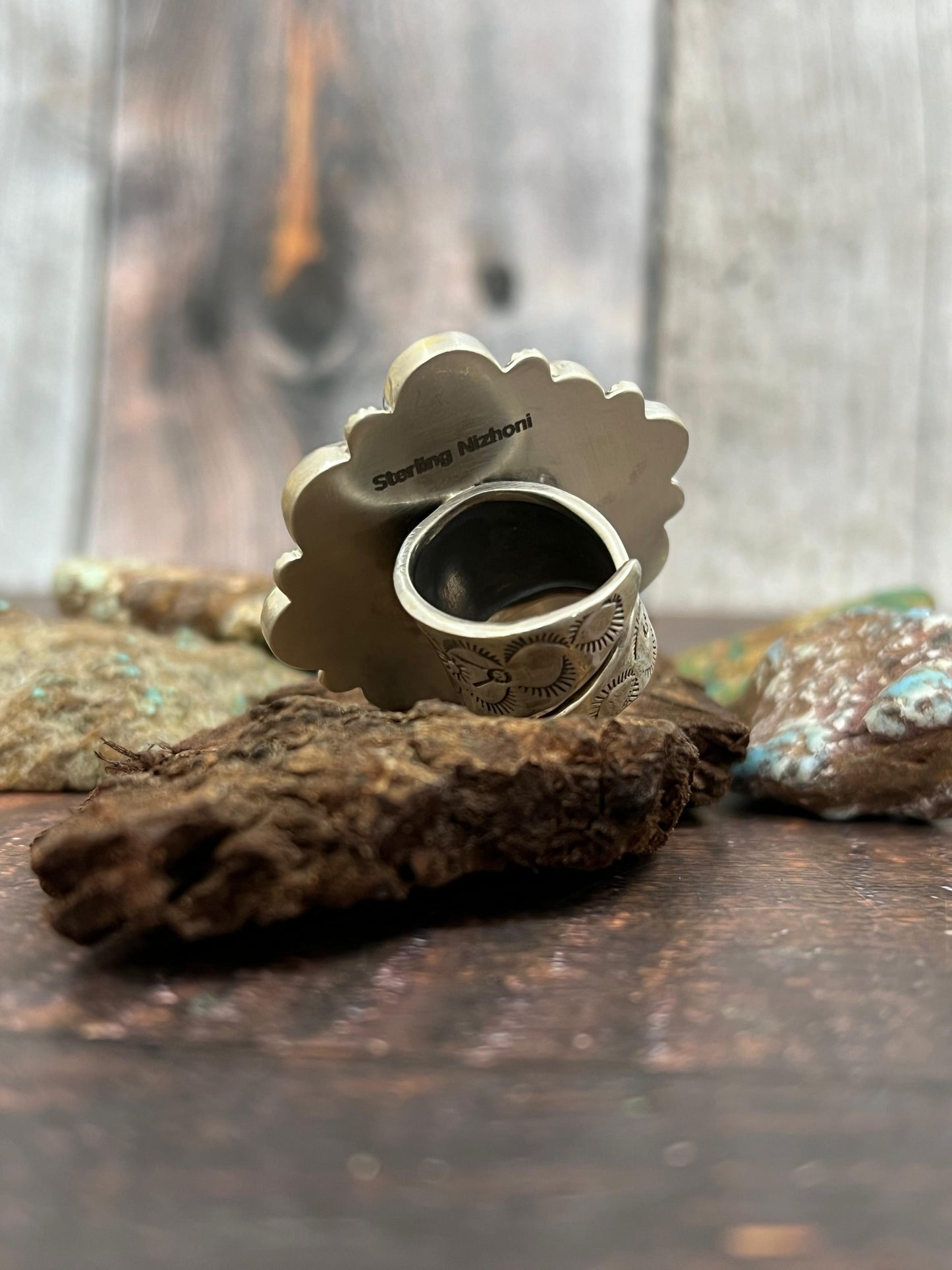 Handmade Sterling Silver Mantis Turquoise Adjustable Ring Signed Nizhoni