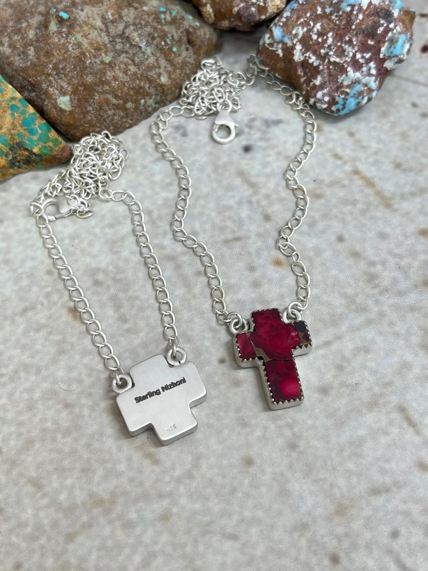 Handmade Sterling Silver Grape Dahlia, Dahlia Rose Cross Necklace with Signed Nizhoni (4)
