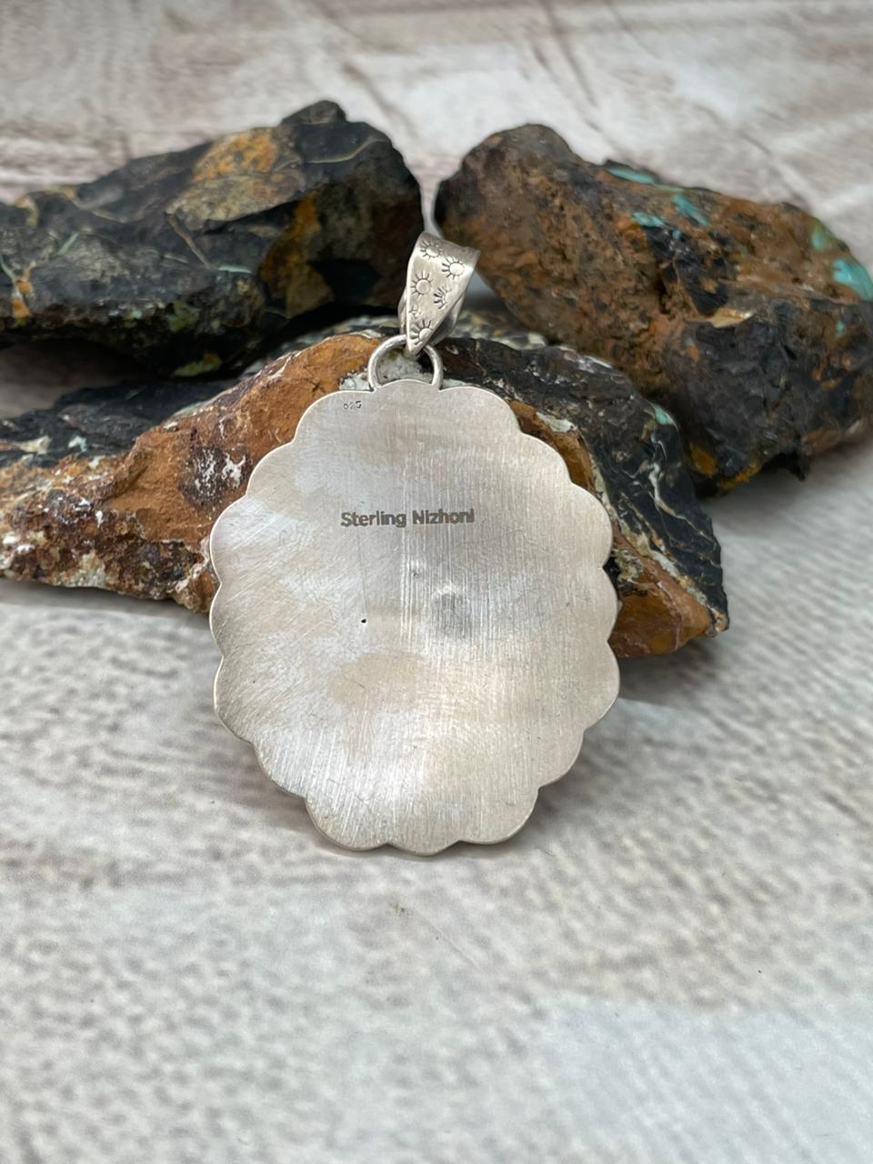 Handmade Sterling Silver Kingman Turquoise Pendant "Signed Nizhoni"