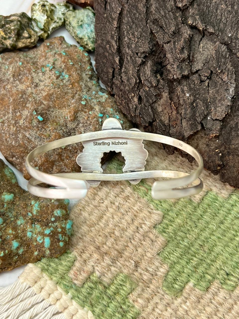 Handmade Sterling Silver Palomino with Golden Hills and Sonoran Turquoise Naja Bracelet "Signed Nizhoni"
