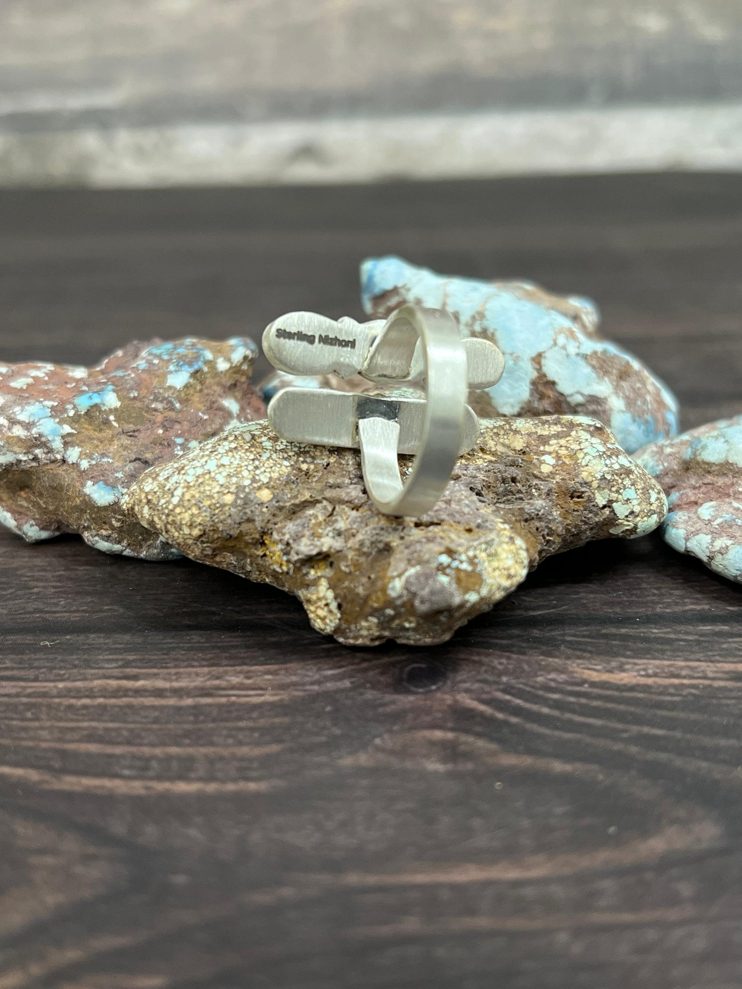 Handmade Sterling Silver with Golden Hills Turquoise Adjustable Ring With Signed Nizhoni