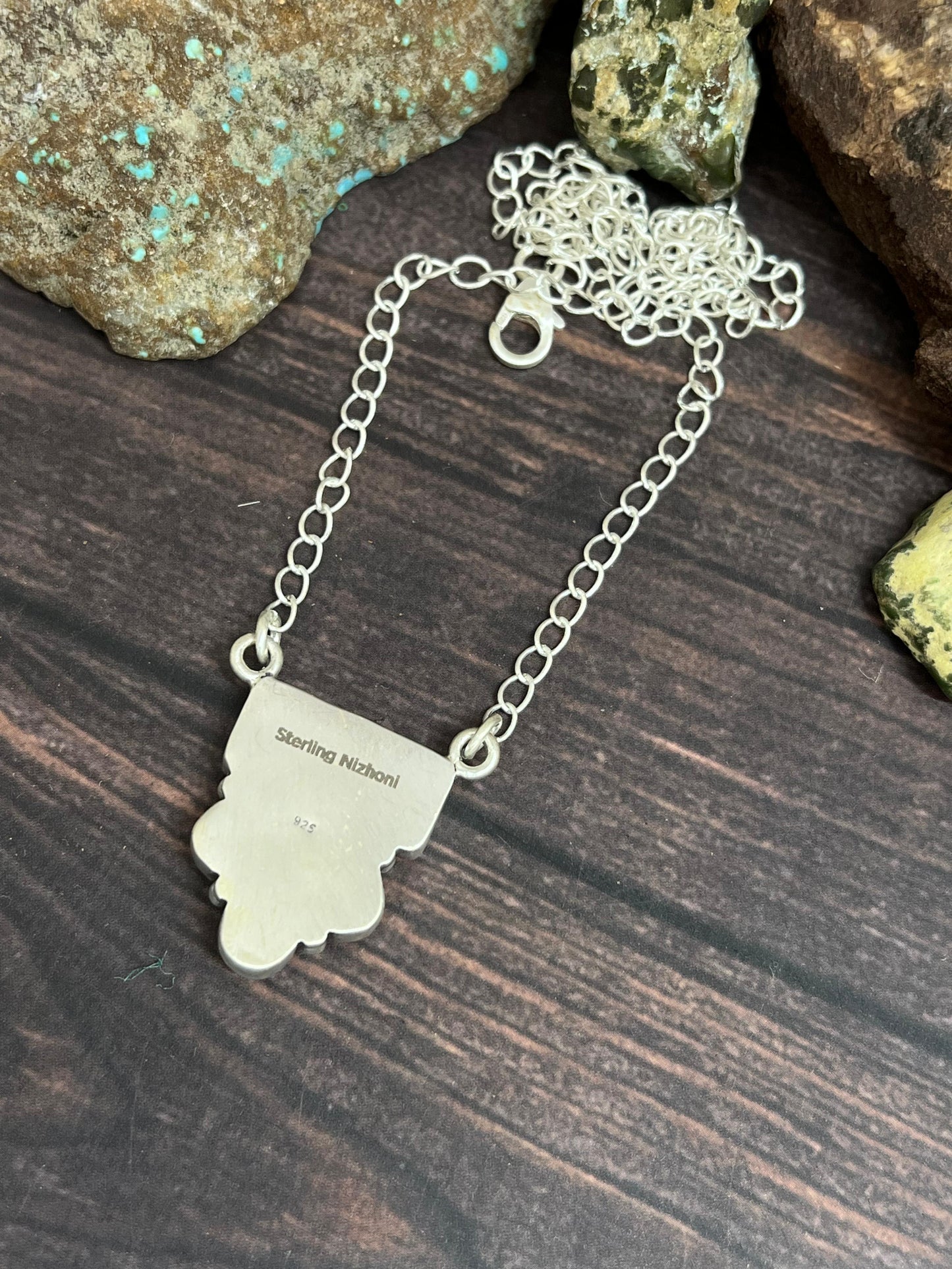 Handmade Sterling Silver Kingman with Honey Dahlia Necklace with Signed Nizhoni