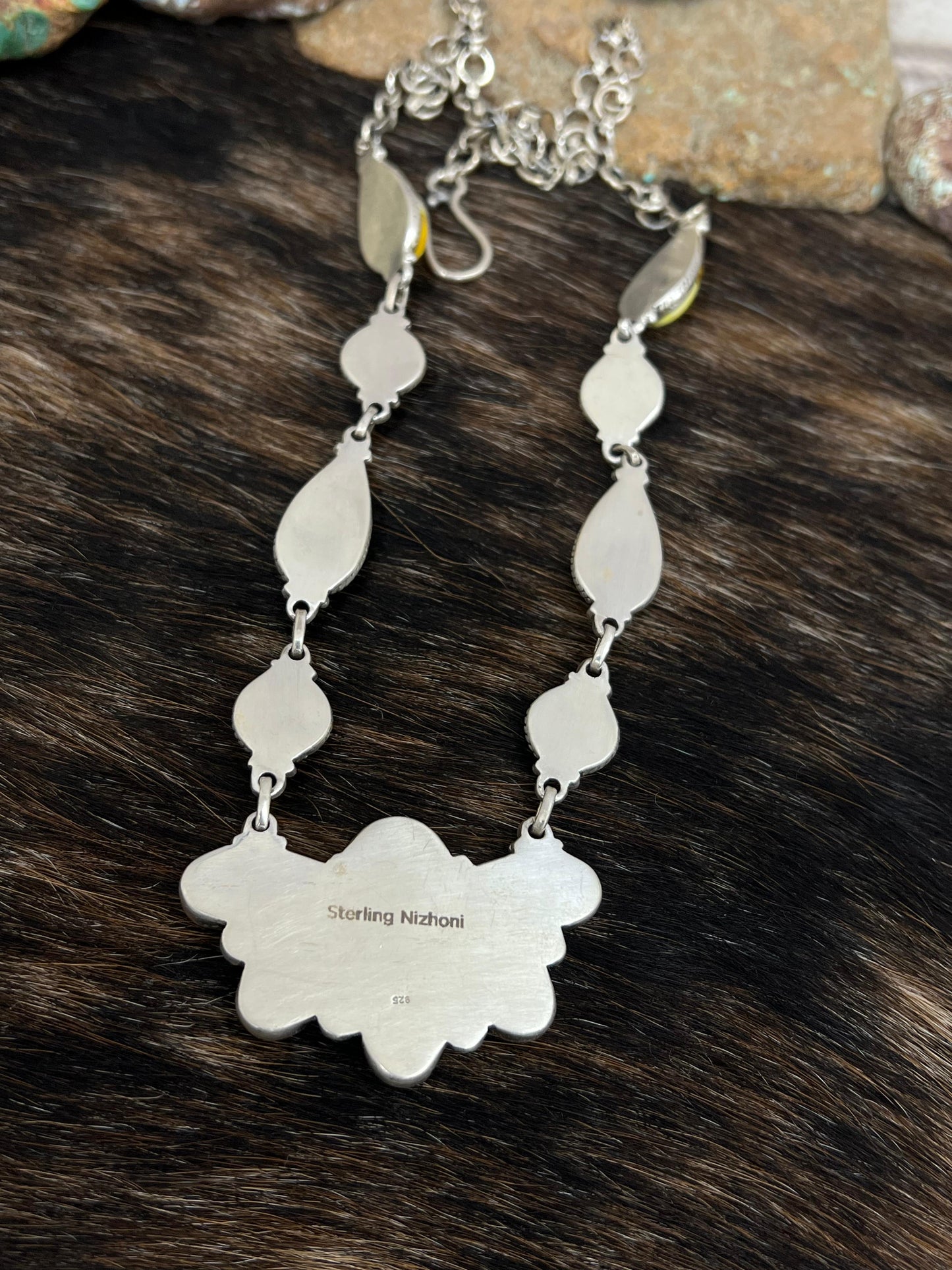Handmade Sterling Silver Grape Dahlia, Honey Dahlia Necklace with Signed Nizhoni